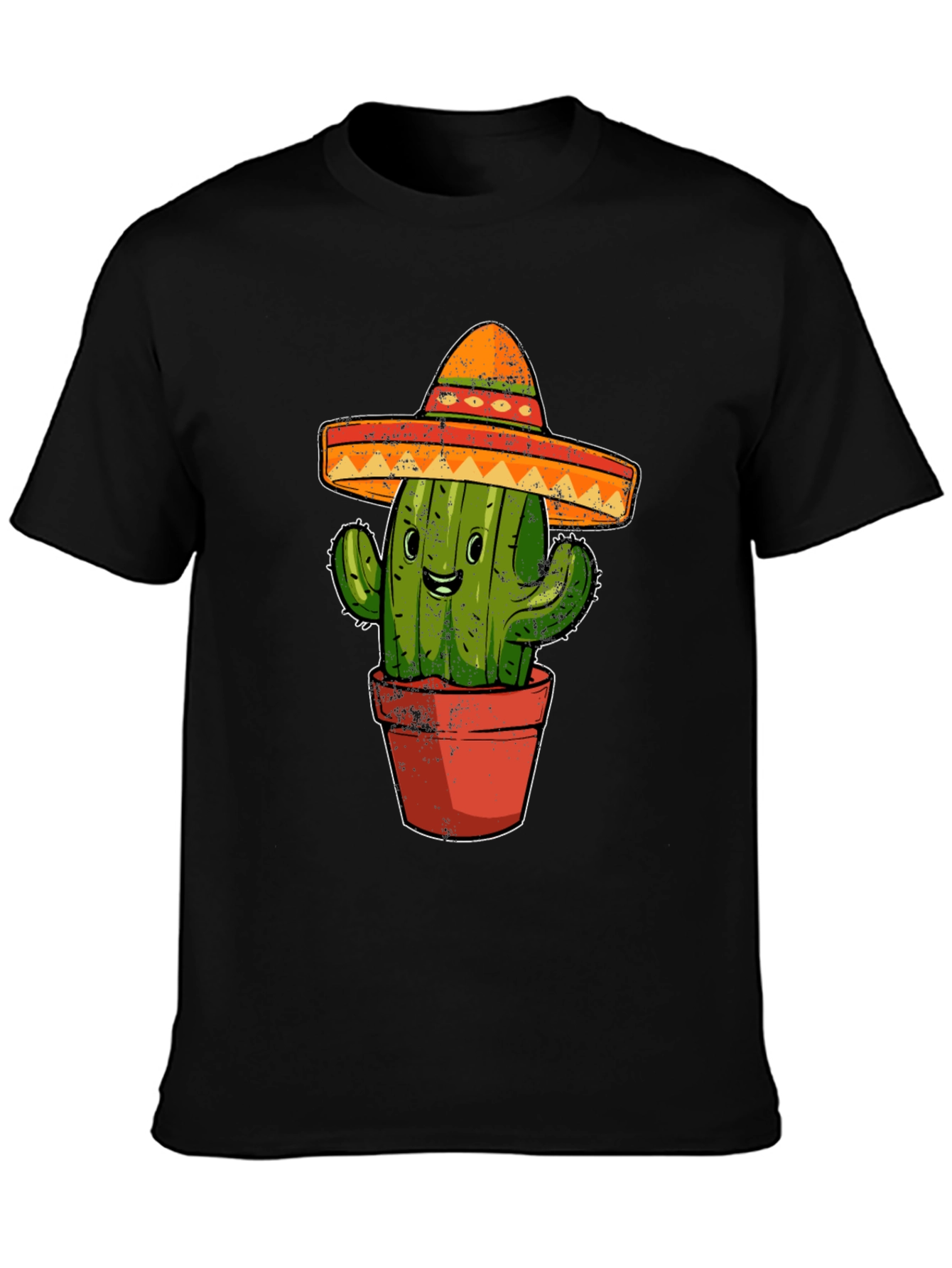 Cactus Sombrero Graphic Tee - Black Cotton T-Shirt