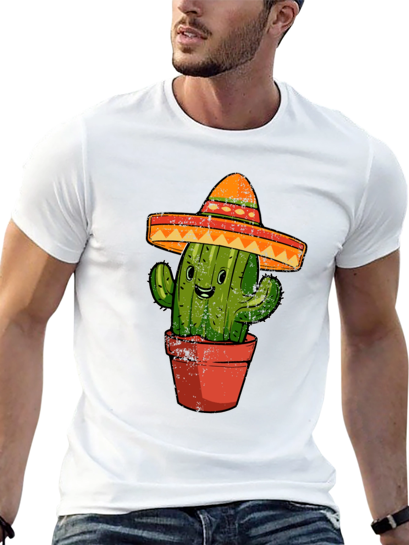 Cactus Sombrero Graphic Tee - Black Cotton T-Shirt