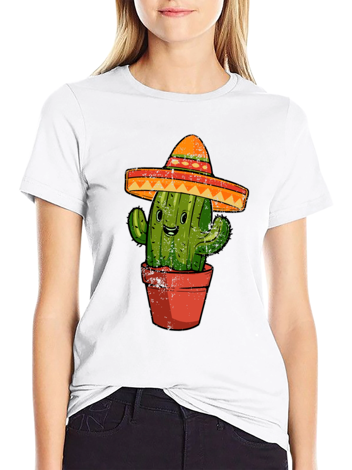 Cactus Sombrero Graphic Tee - Black Cotton T-Shirt
