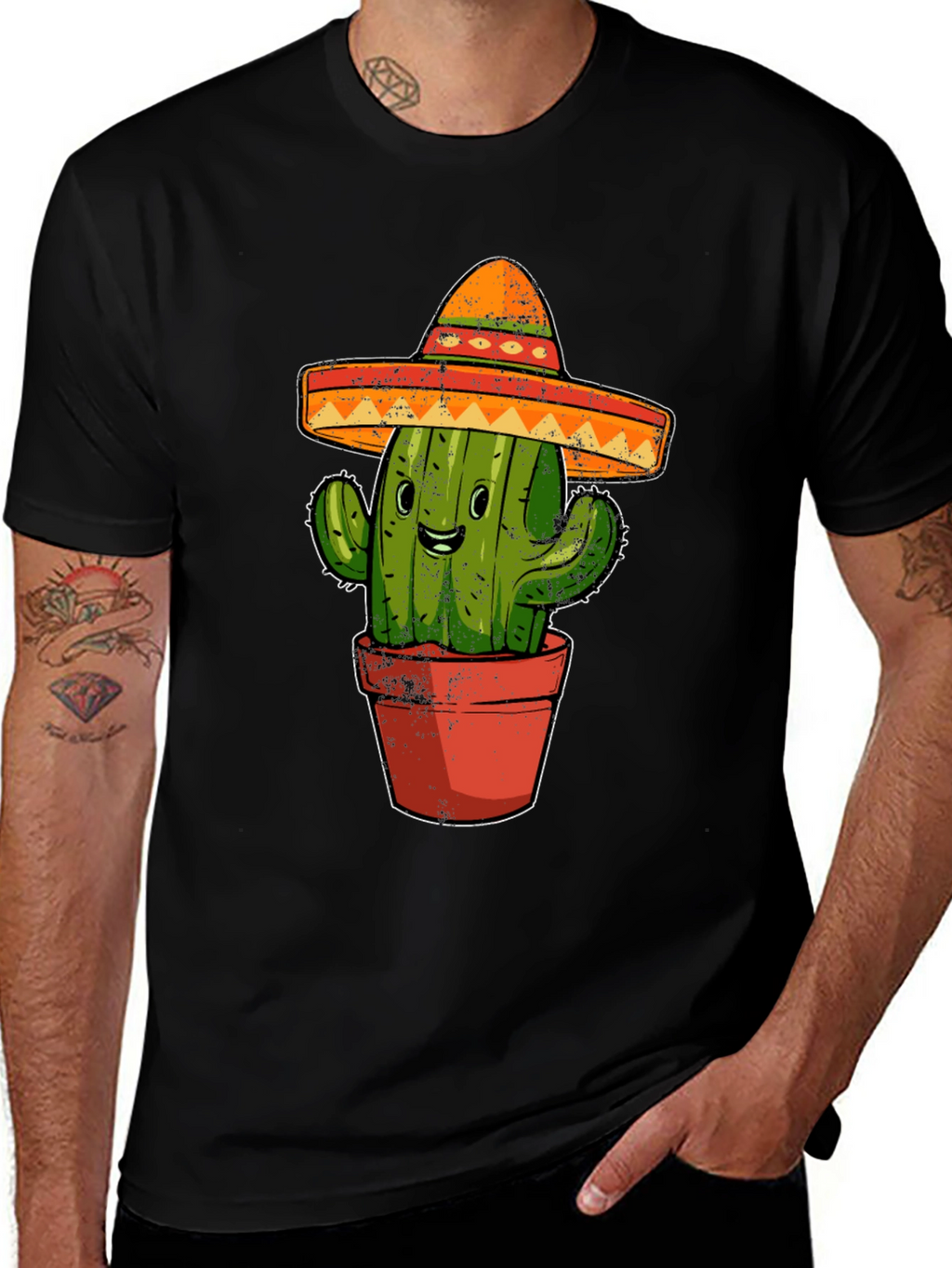 Cactus Sombrero Graphic Tee - Black Cotton T-Shirt