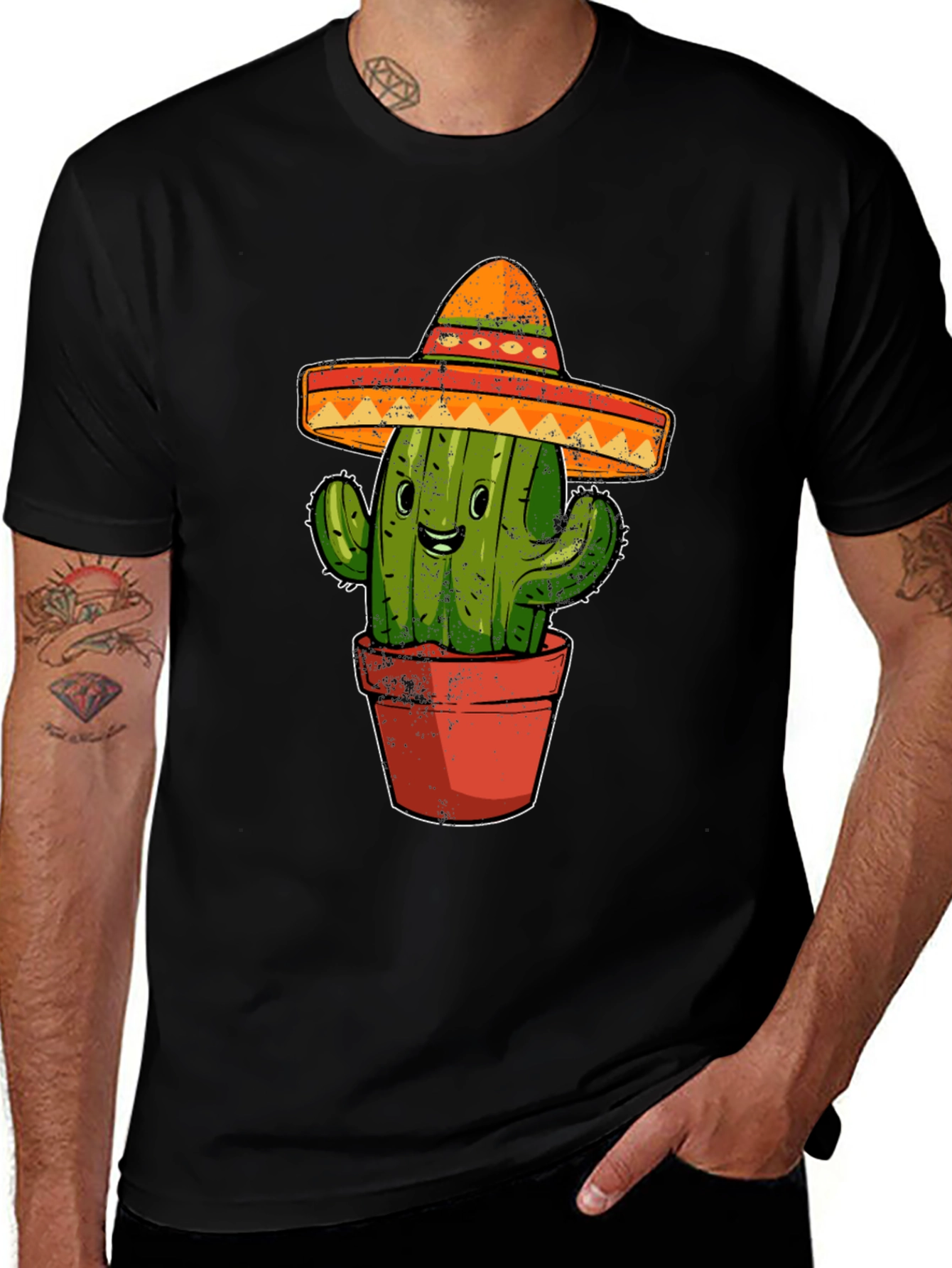 Cactus Sombrero Graphic Tee - Black Cotton T-Shirt
