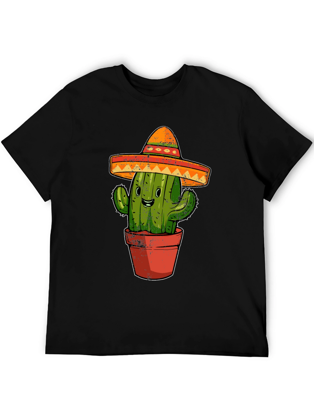 Cactus Sombrero Graphic Tee - Black Cotton T-Shirt