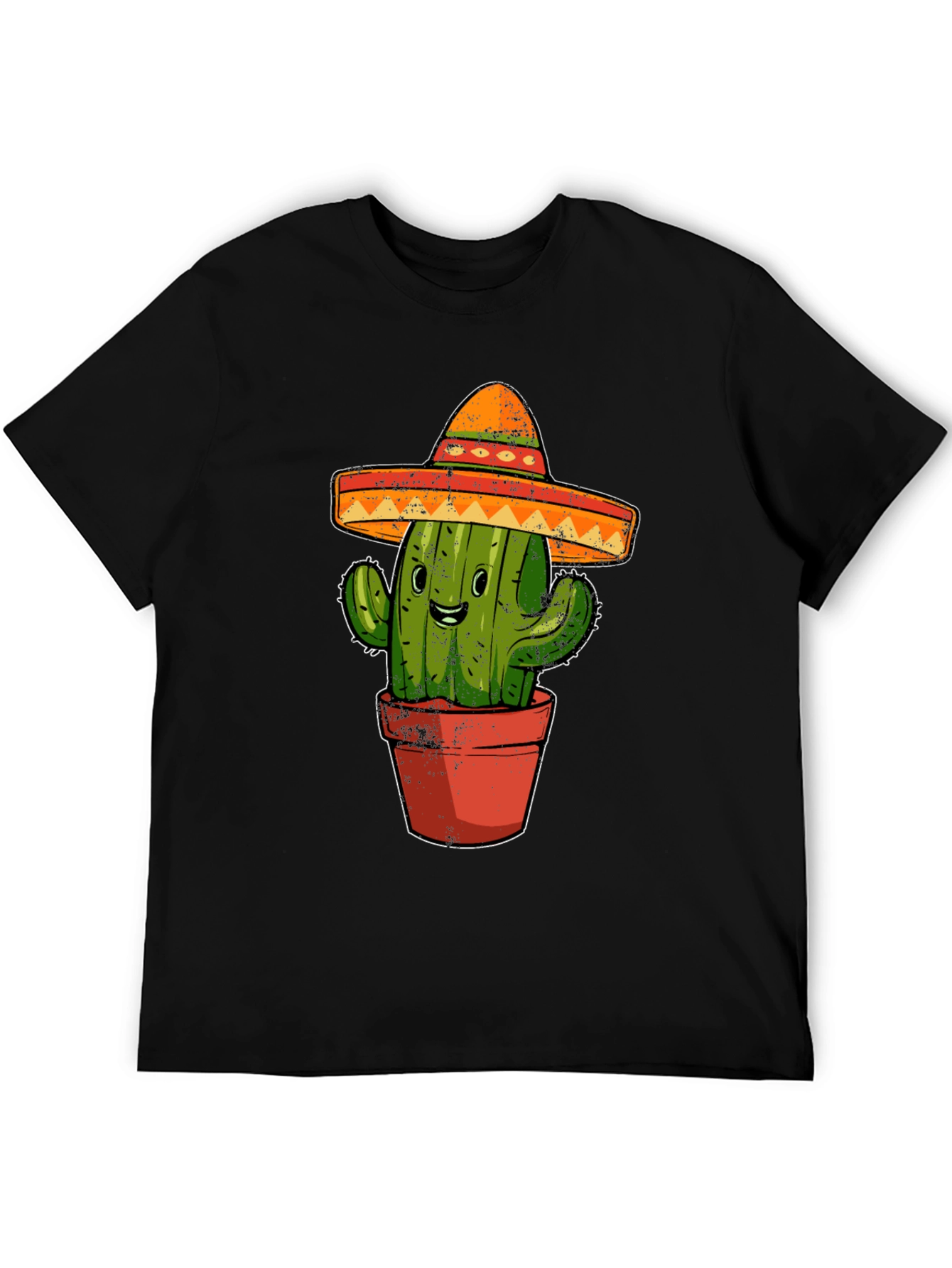 Cactus Sombrero Graphic Tee - Black Cotton T-Shirt