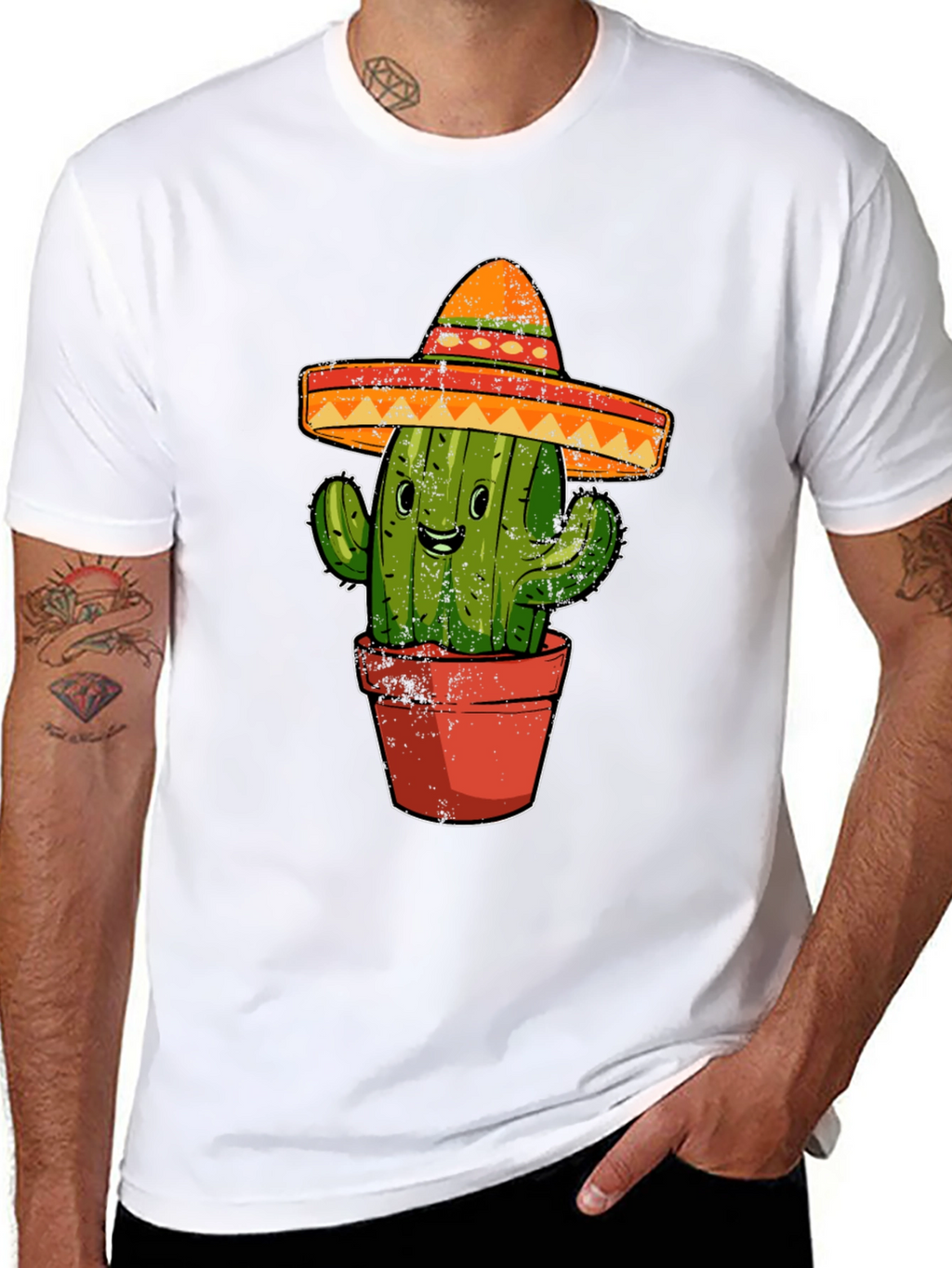 Cactus Sombrero Graphic Tee - Black Cotton T-Shirt