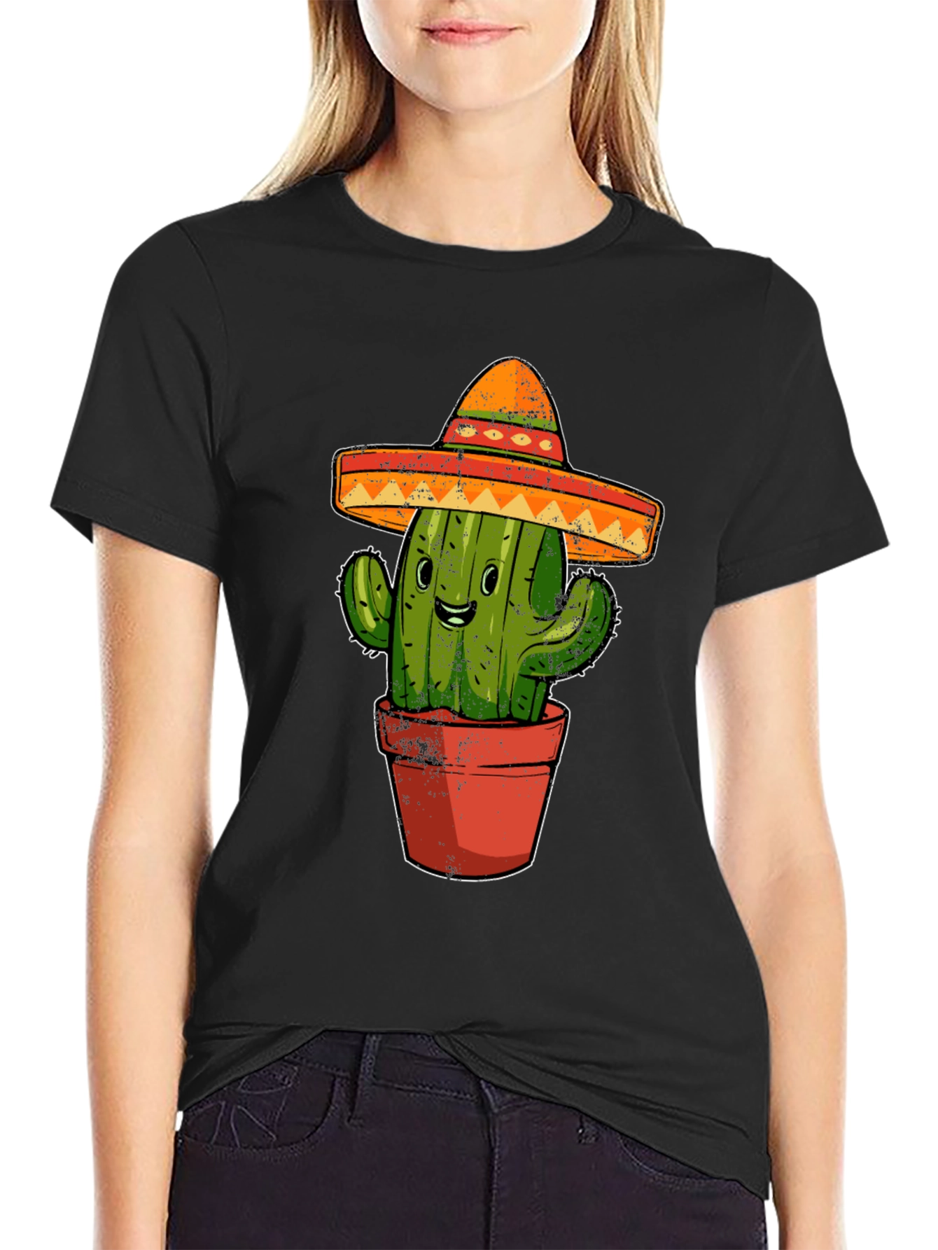 Cactus Sombrero Graphic Tee - Black Cotton T-Shirt