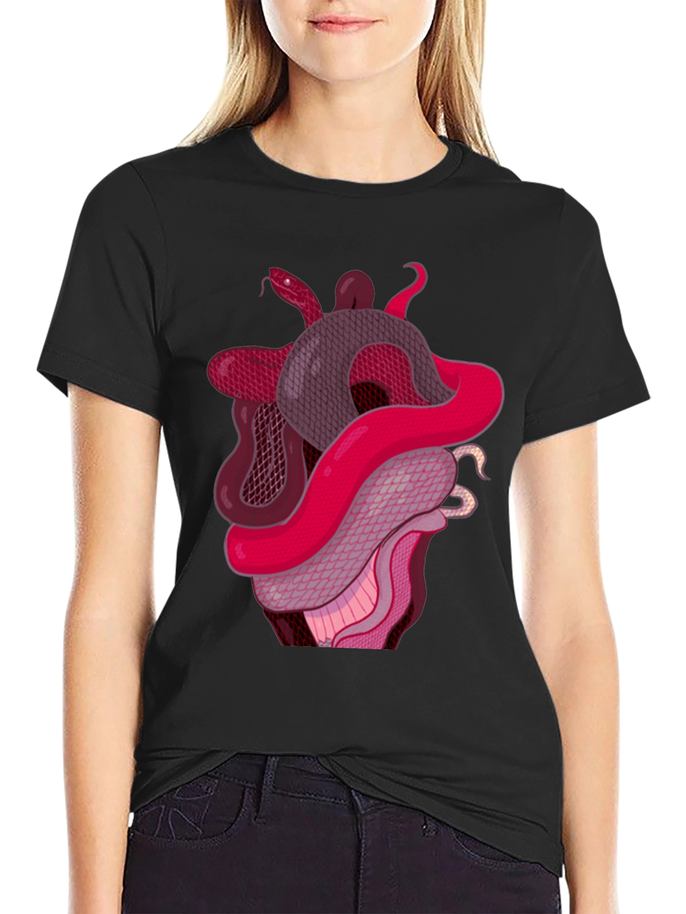 Snake Heart Graphic Tee - Stylish Black T-Shirt