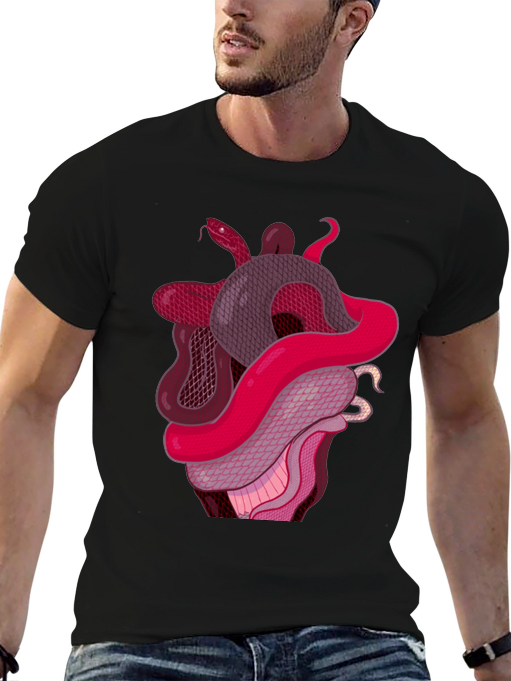 Snake Heart Graphic Tee - Stylish Black T-Shirt