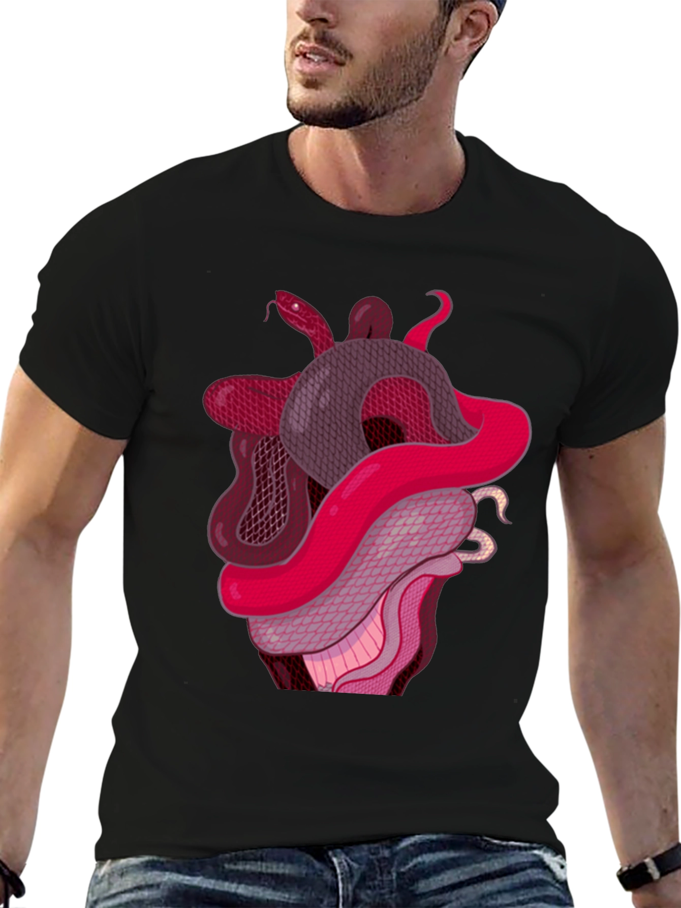 Snake Heart Graphic Tee - Stylish Black T-Shirt