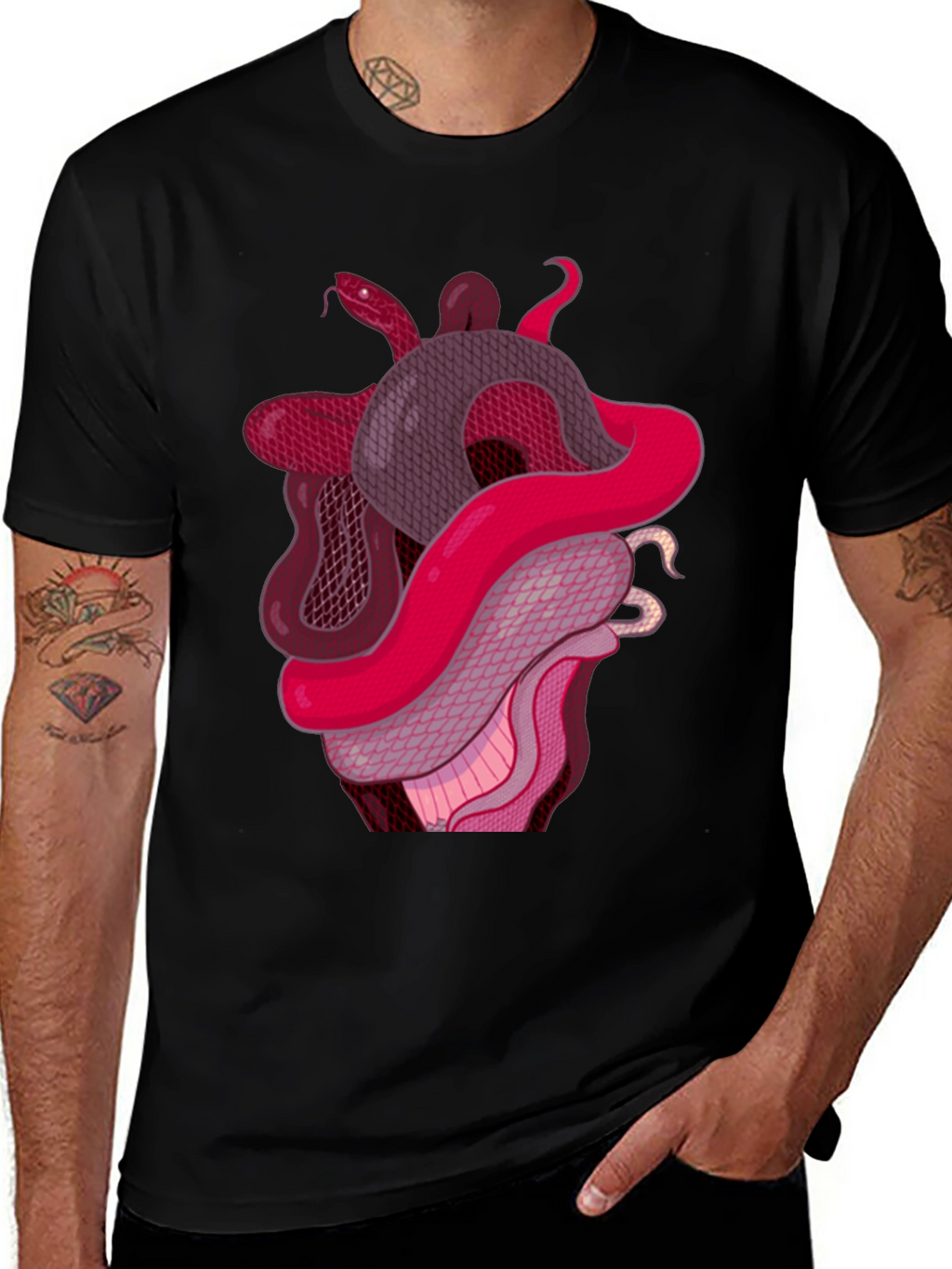 Snake Heart Graphic Tee - Stylish Black T-Shirt
