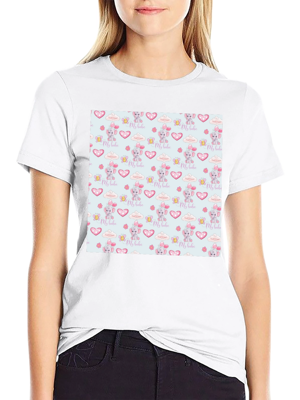 Cute My Babe Patterned Black T-Shirt
