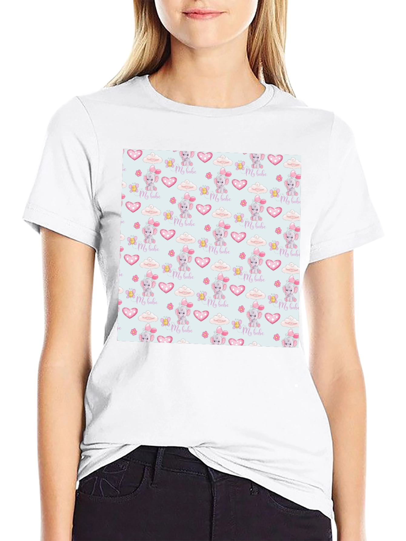Cute My Babe Patterned Black T-Shirt