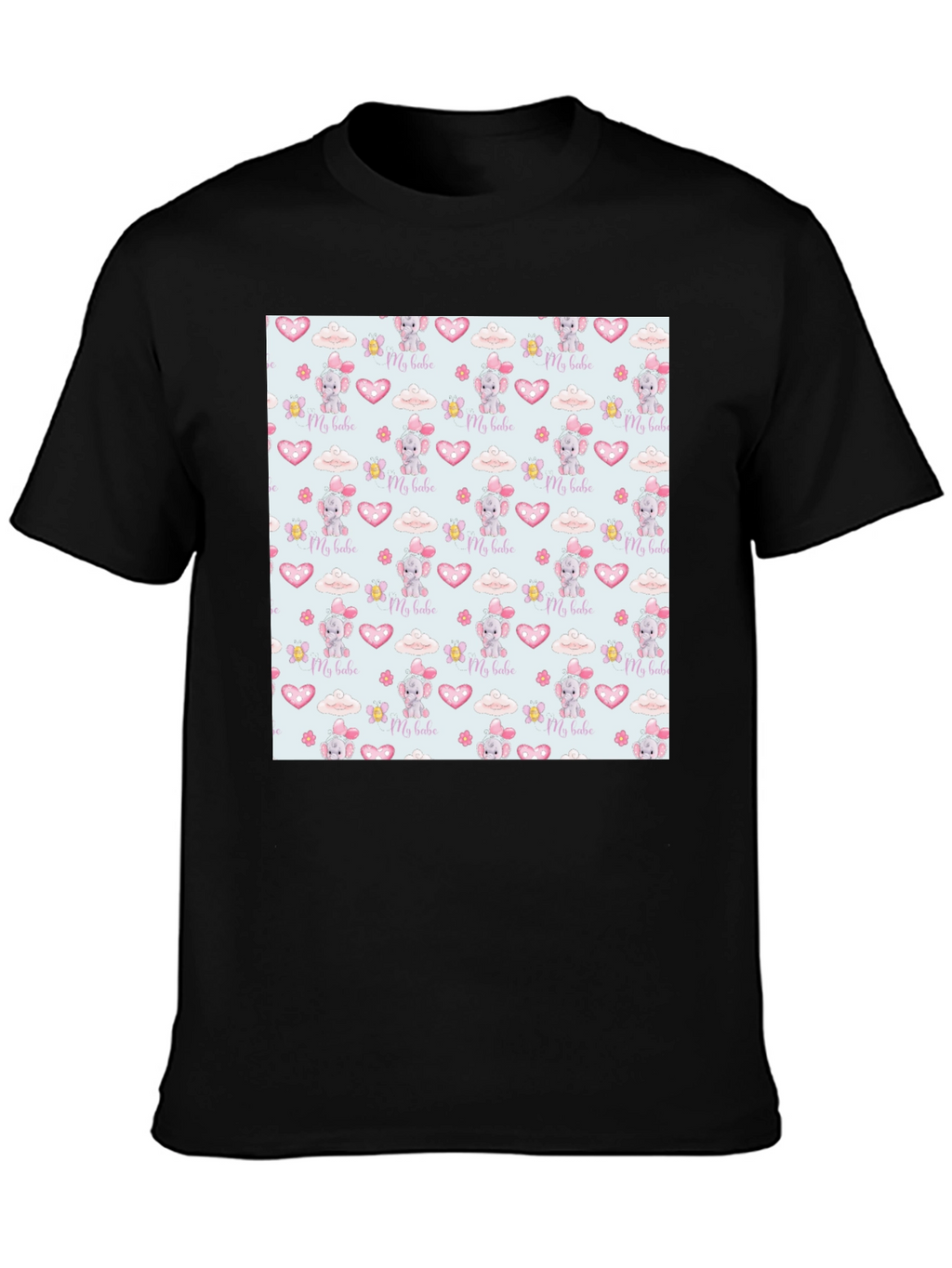 Cute My Babe Patterned Black T-Shirt