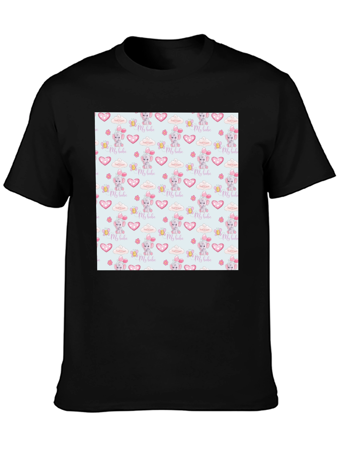 Cute My Babe Patterned Black T-Shirt