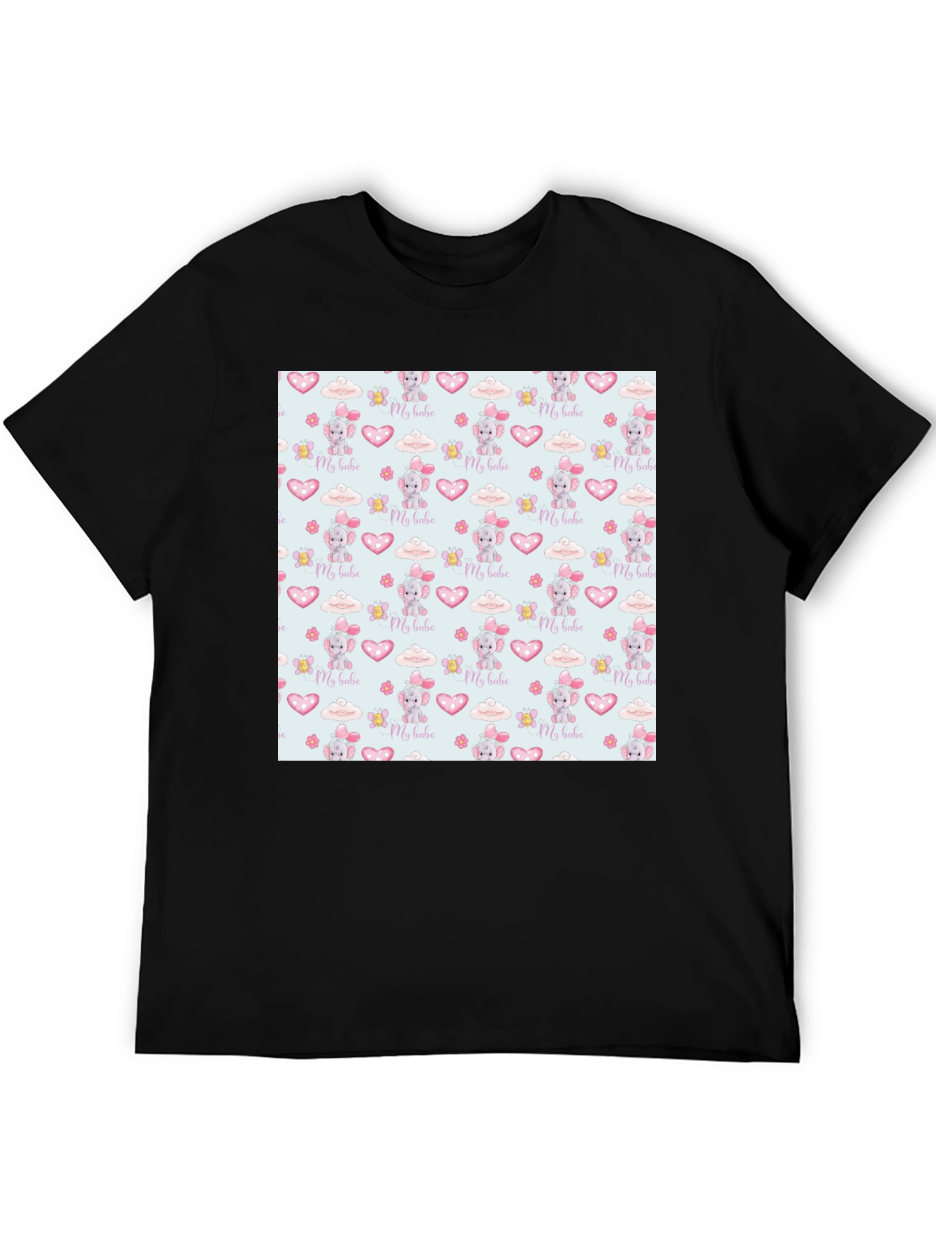 Cute My Babe Patterned Black T-Shirt