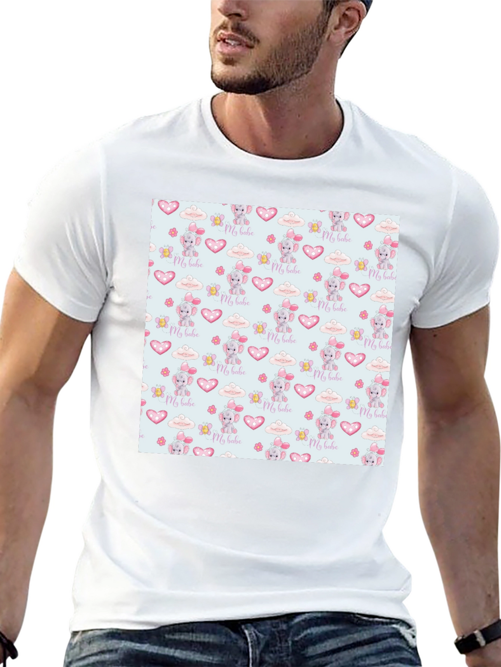 Cute My Babe Patterned Black T-Shirt