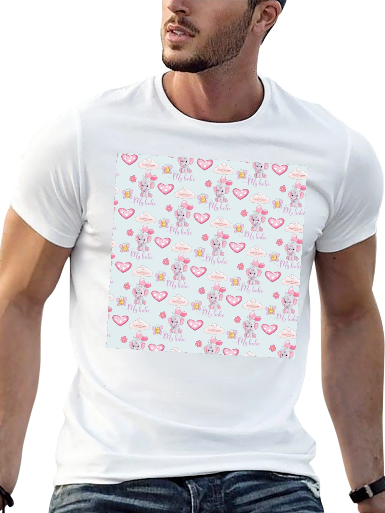 Cute My Babe Patterned Black T-Shirt