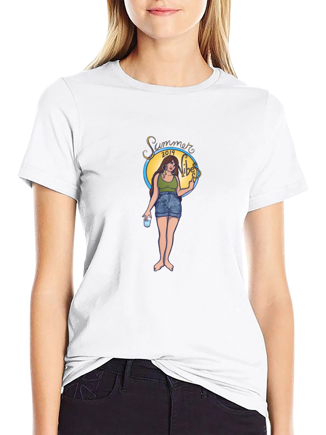 Summer Vibes Graphic Tee - Black Cotton T-Shirt