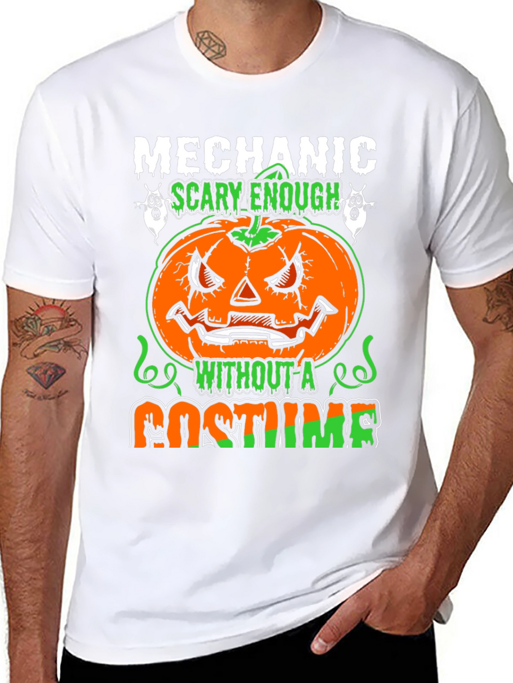Mechanic Halloween Pumpkin T-Shirt - Scary Costume Tee