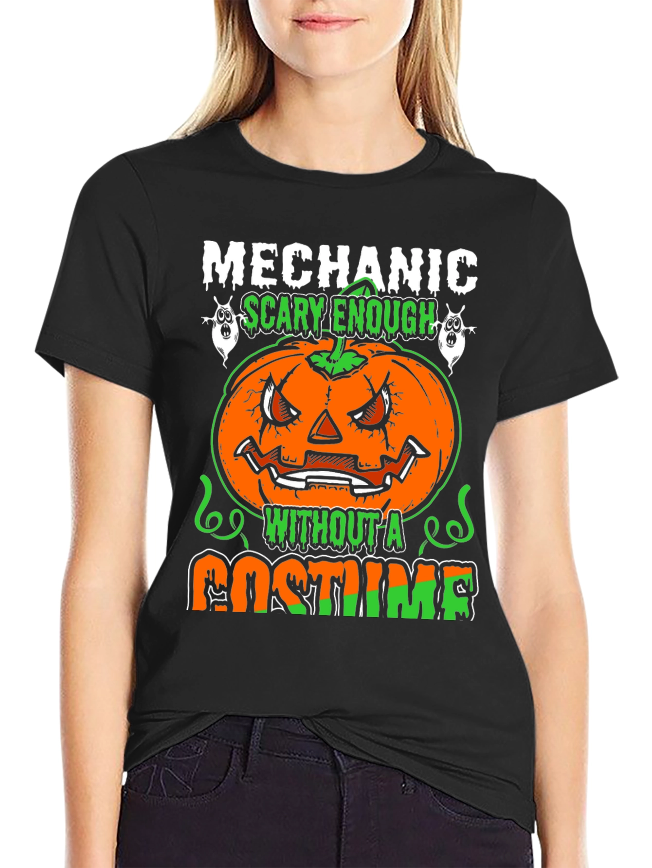 Mechanic Halloween Pumpkin T-Shirt - Scary Costume Tee