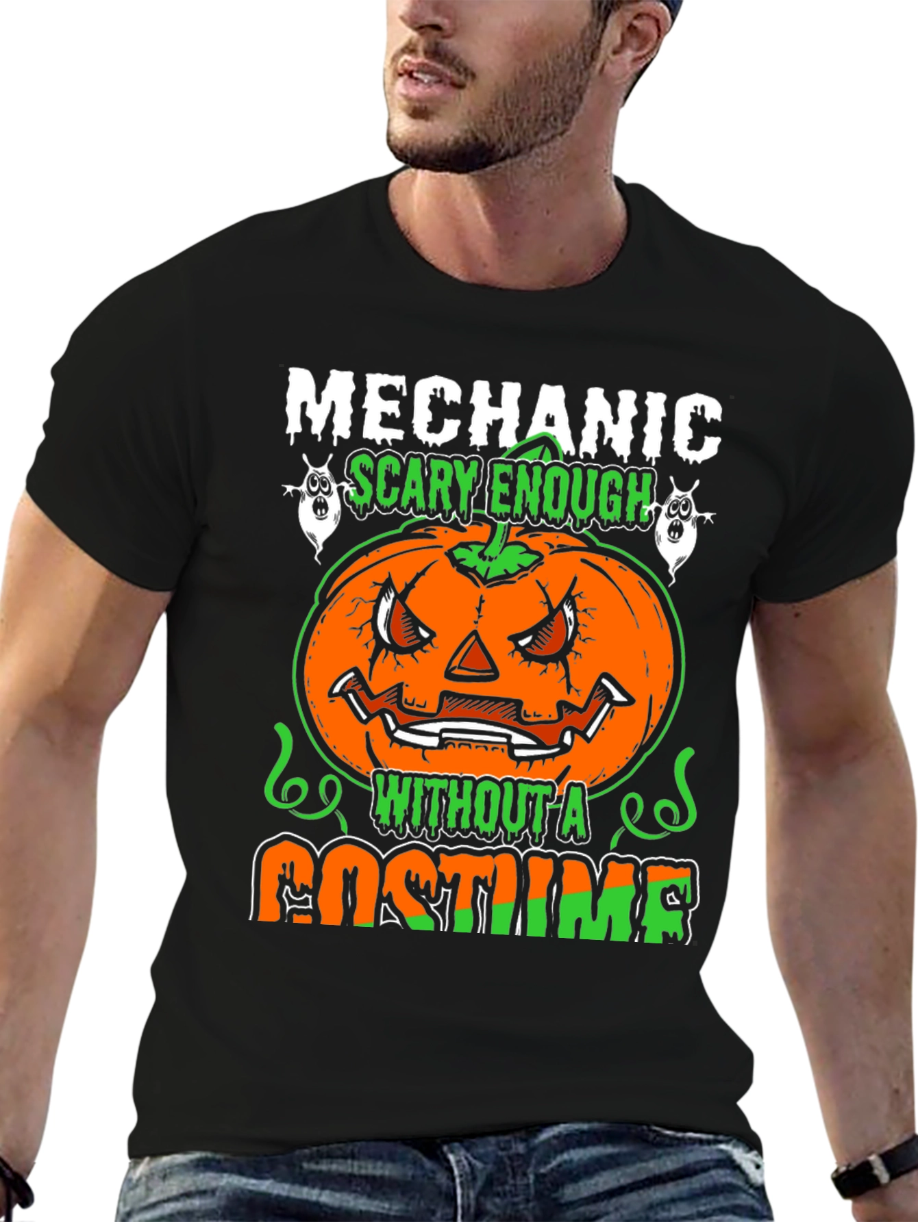 Mechanic Halloween Pumpkin T-Shirt - Scary Costume Tee