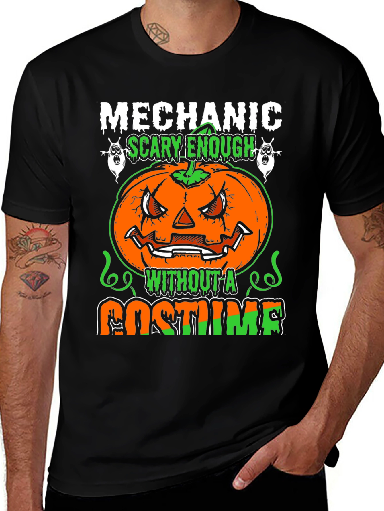 Mechanic Halloween Pumpkin T-Shirt - Scary Costume Tee