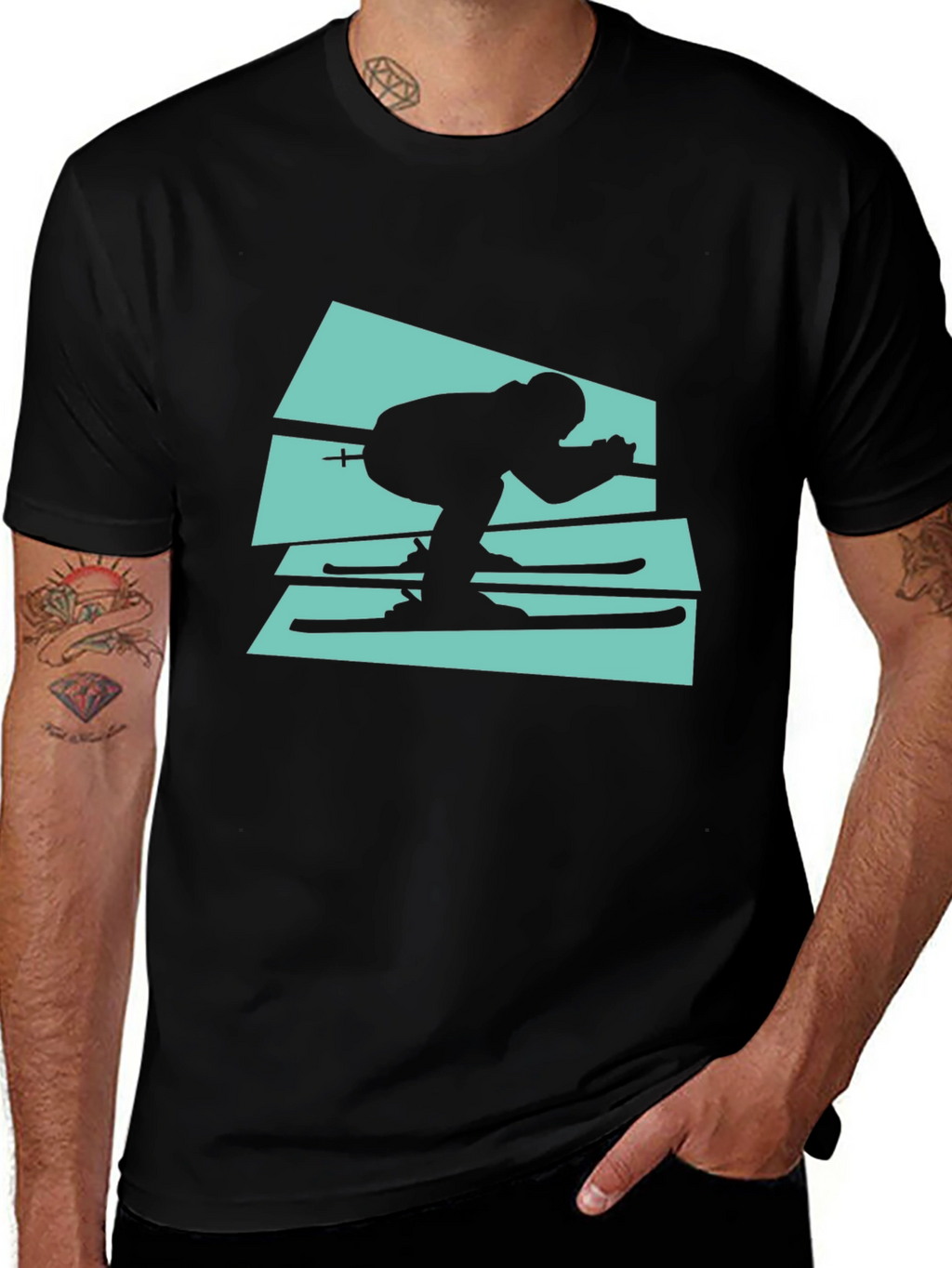 Retro Ski T-Shirt - Black Cotton Tee
