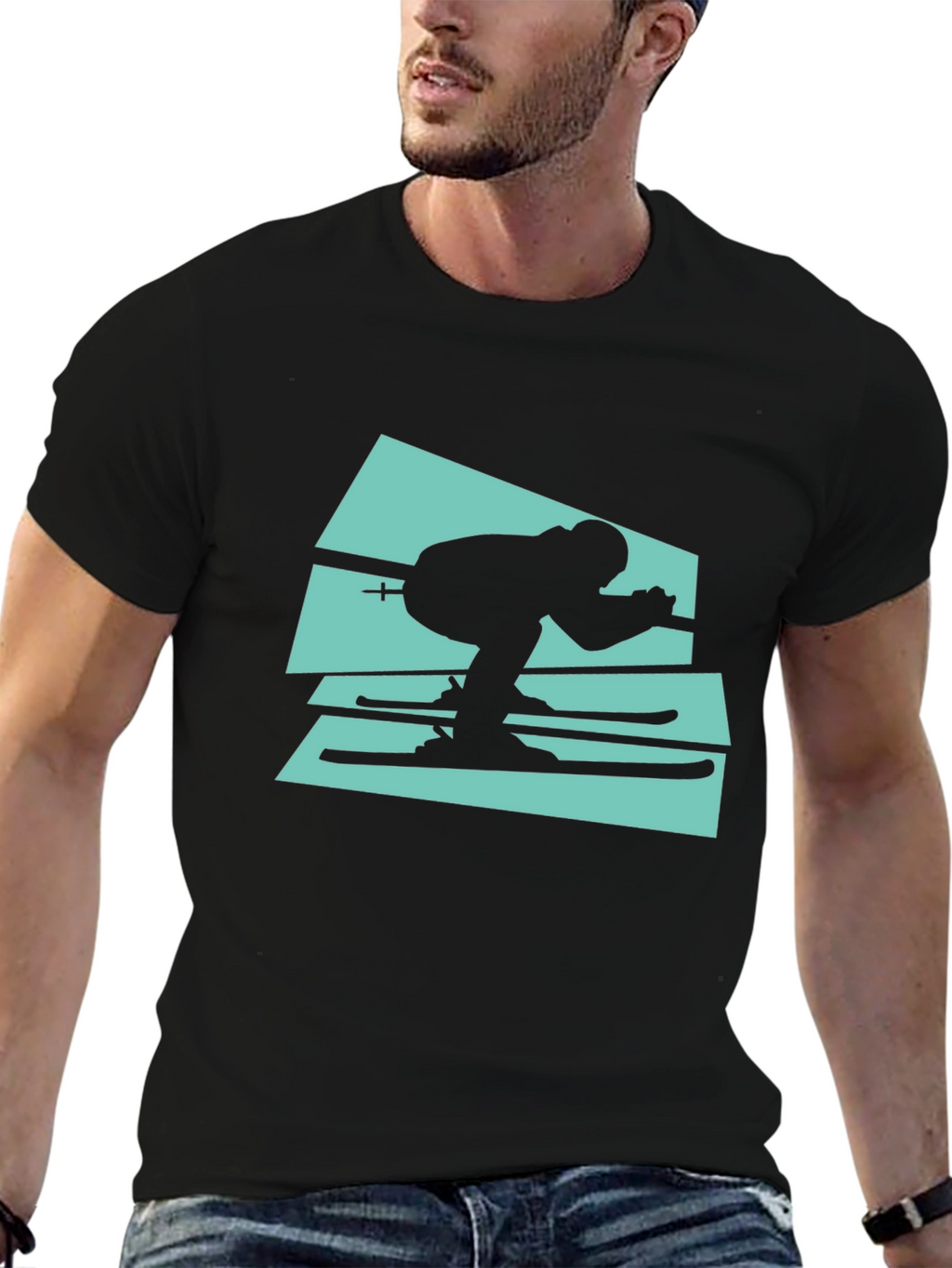 Retro Ski T-Shirt - Black Cotton Tee