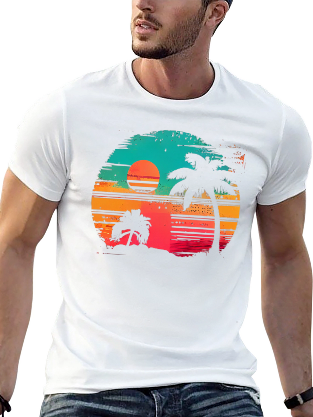 Retro Sunset Palm Tree Graphic T-Shirt