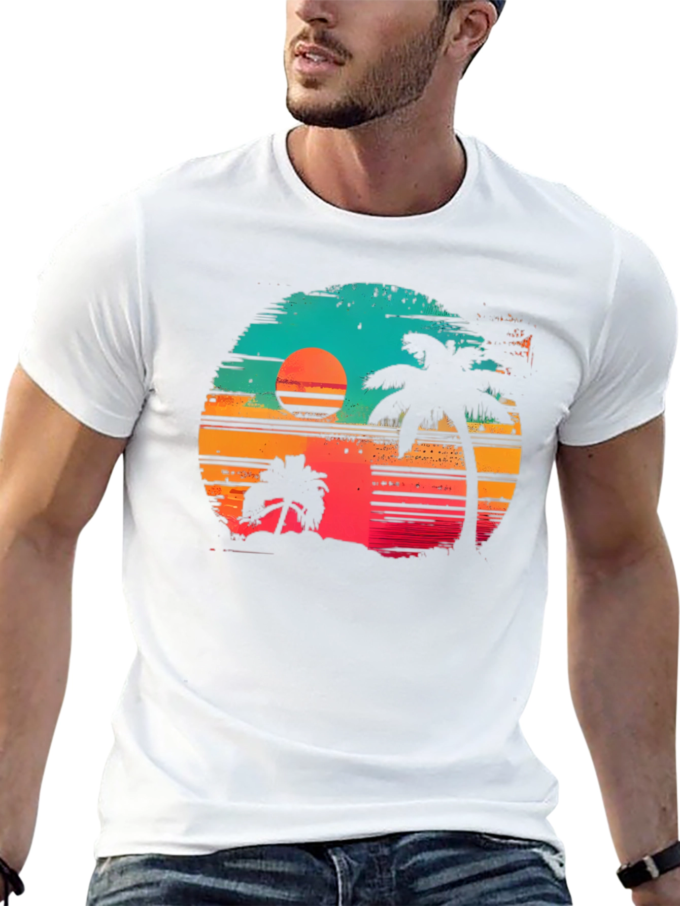 Retro Sunset Palm Tree Graphic T-Shirt