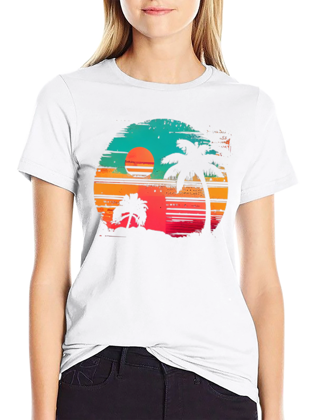 Retro Sunset Palm Tree Graphic T-Shirt
