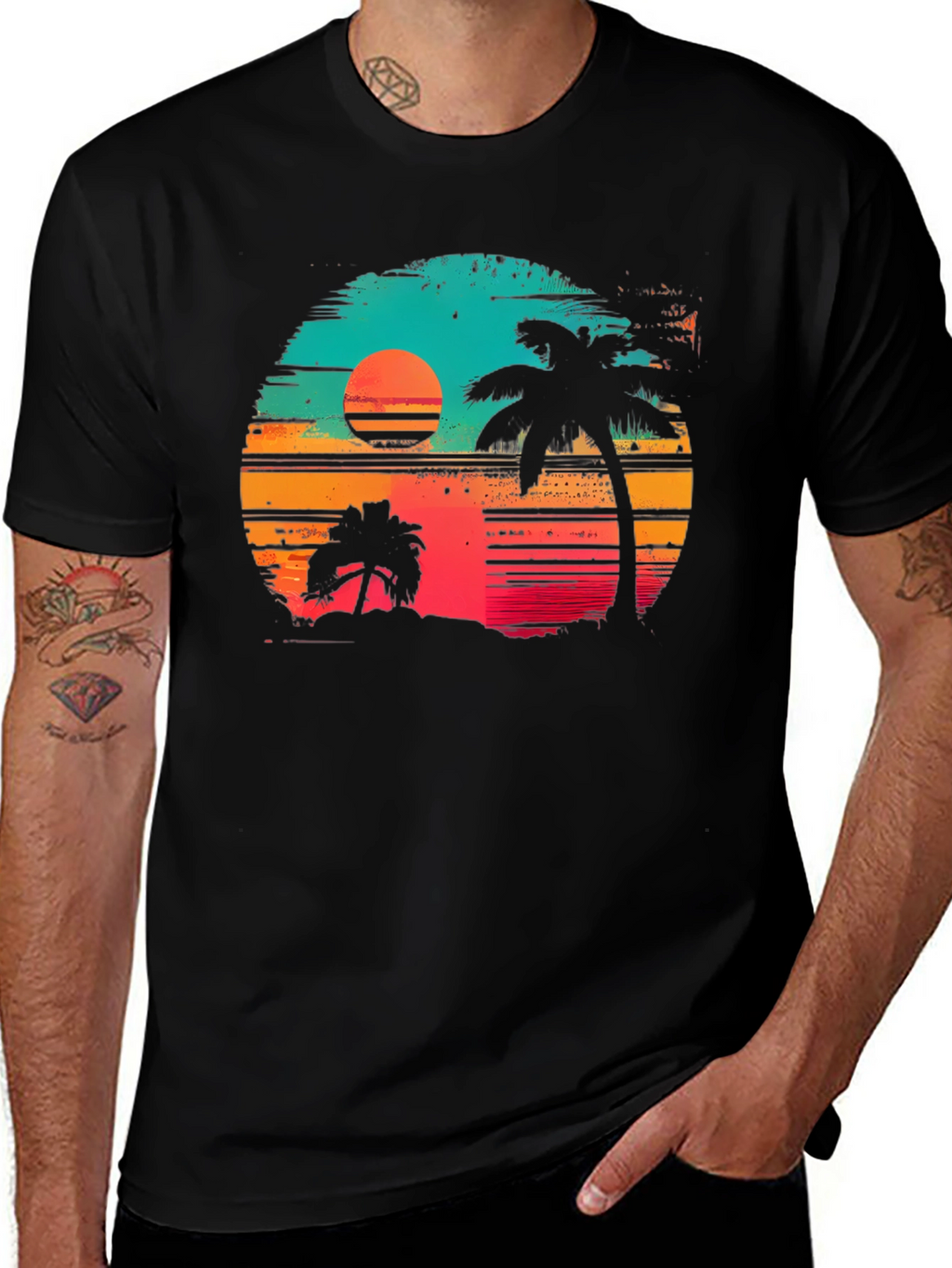 Retro Sunset Palm Tree Graphic T-Shirt