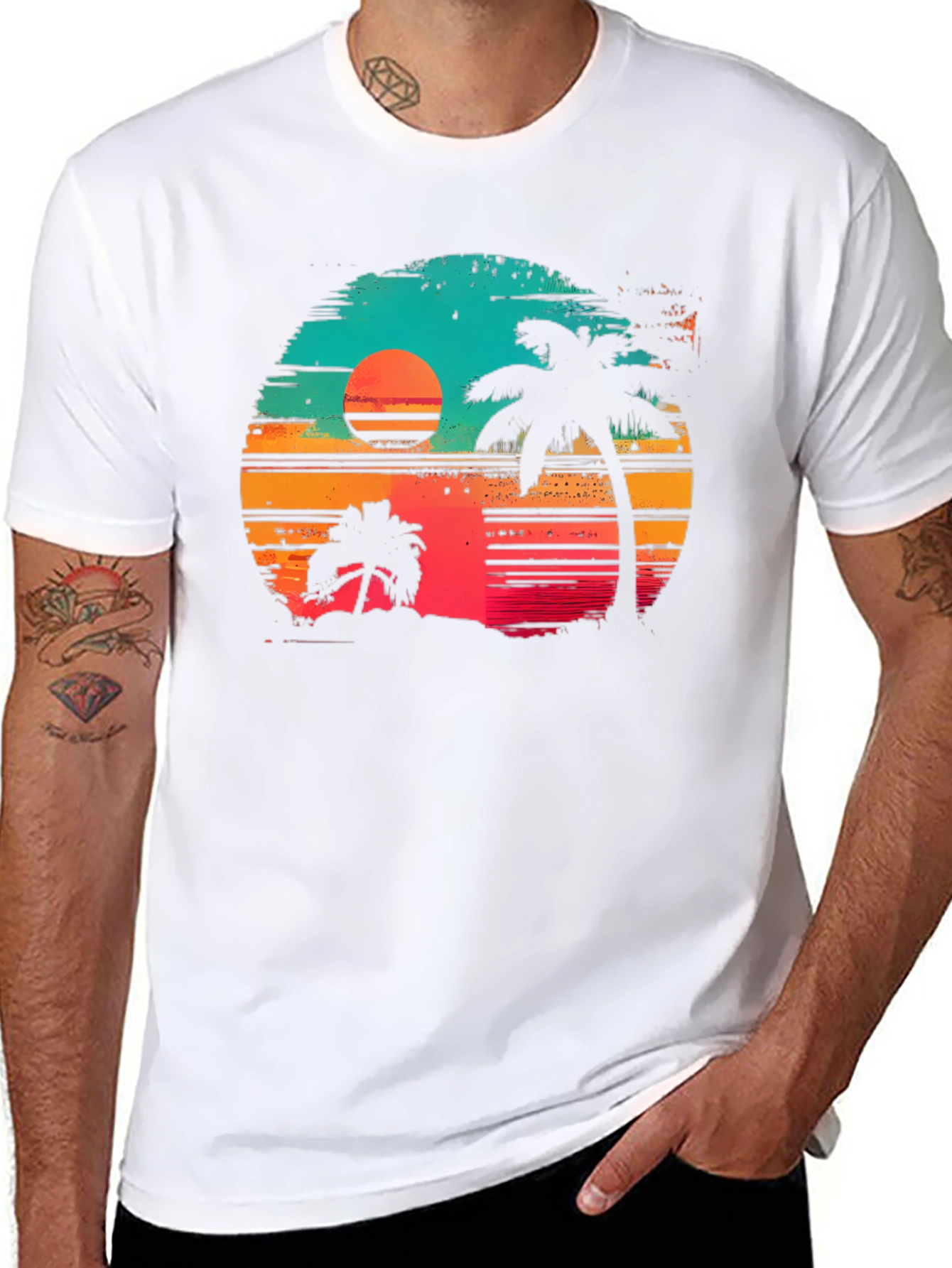 Retro Sunset Palm Tree Graphic T-Shirt