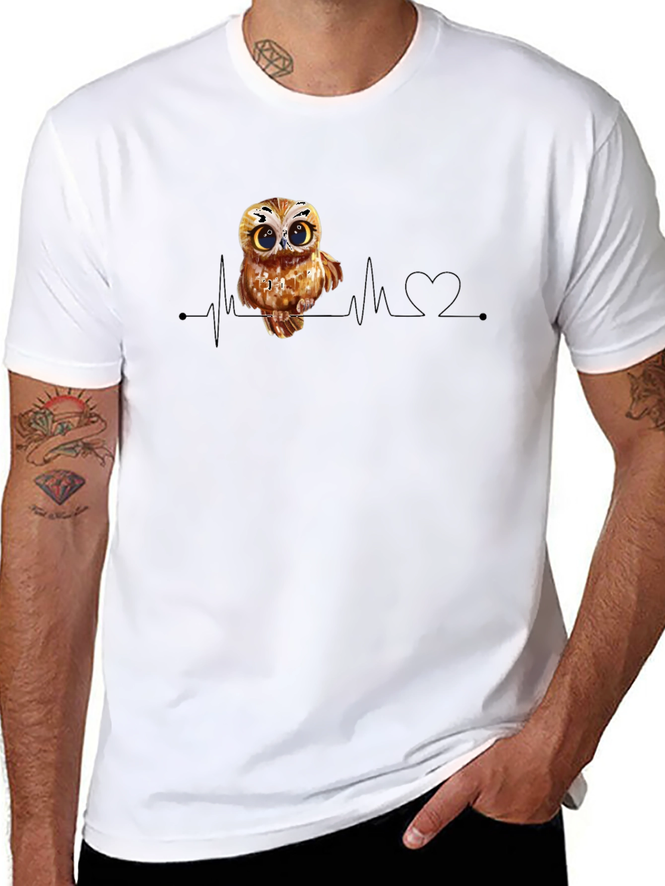 Owl Heartbeat Black T-Shirt
