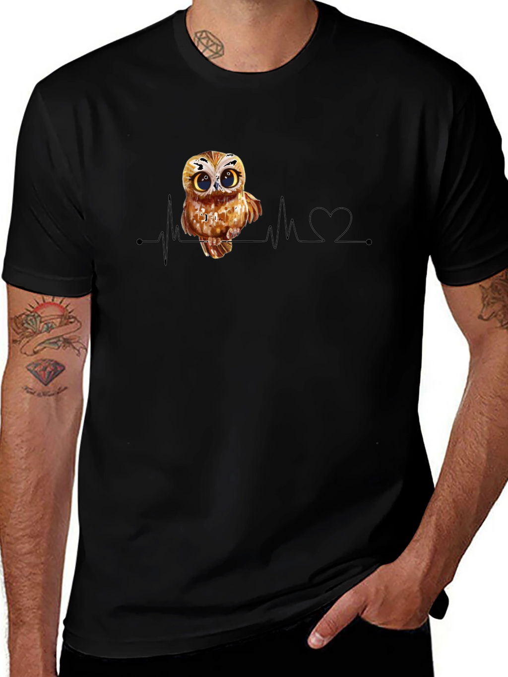 Owl Heartbeat Black T-Shirt