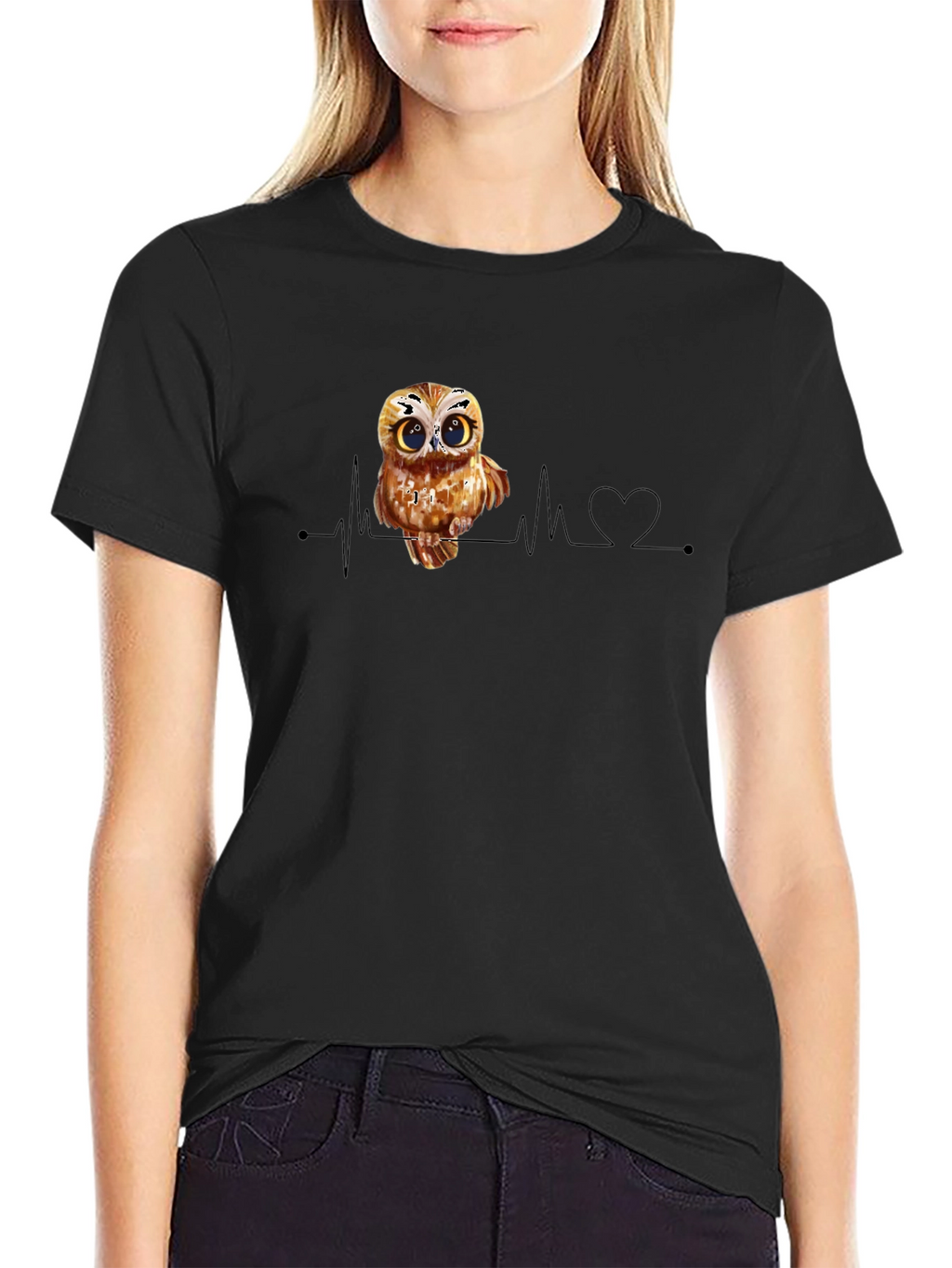 Owl Heartbeat Black T-Shirt
