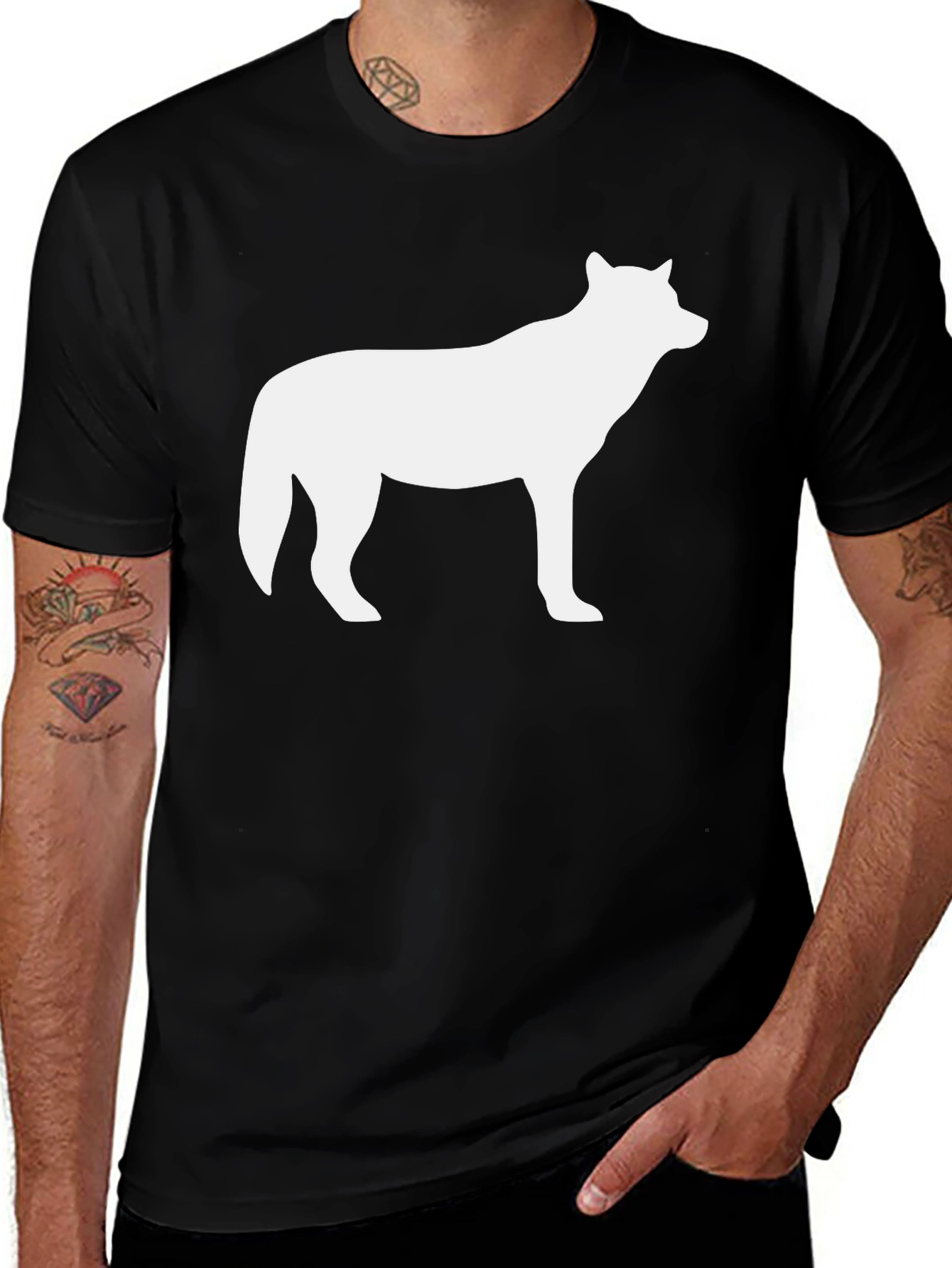 Wolf Silhouette T-Shirt - Black Crew Neck Tee
