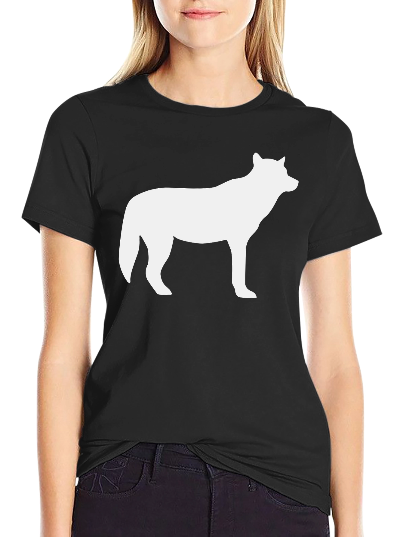 Wolf Silhouette T-Shirt - Black Crew Neck Tee