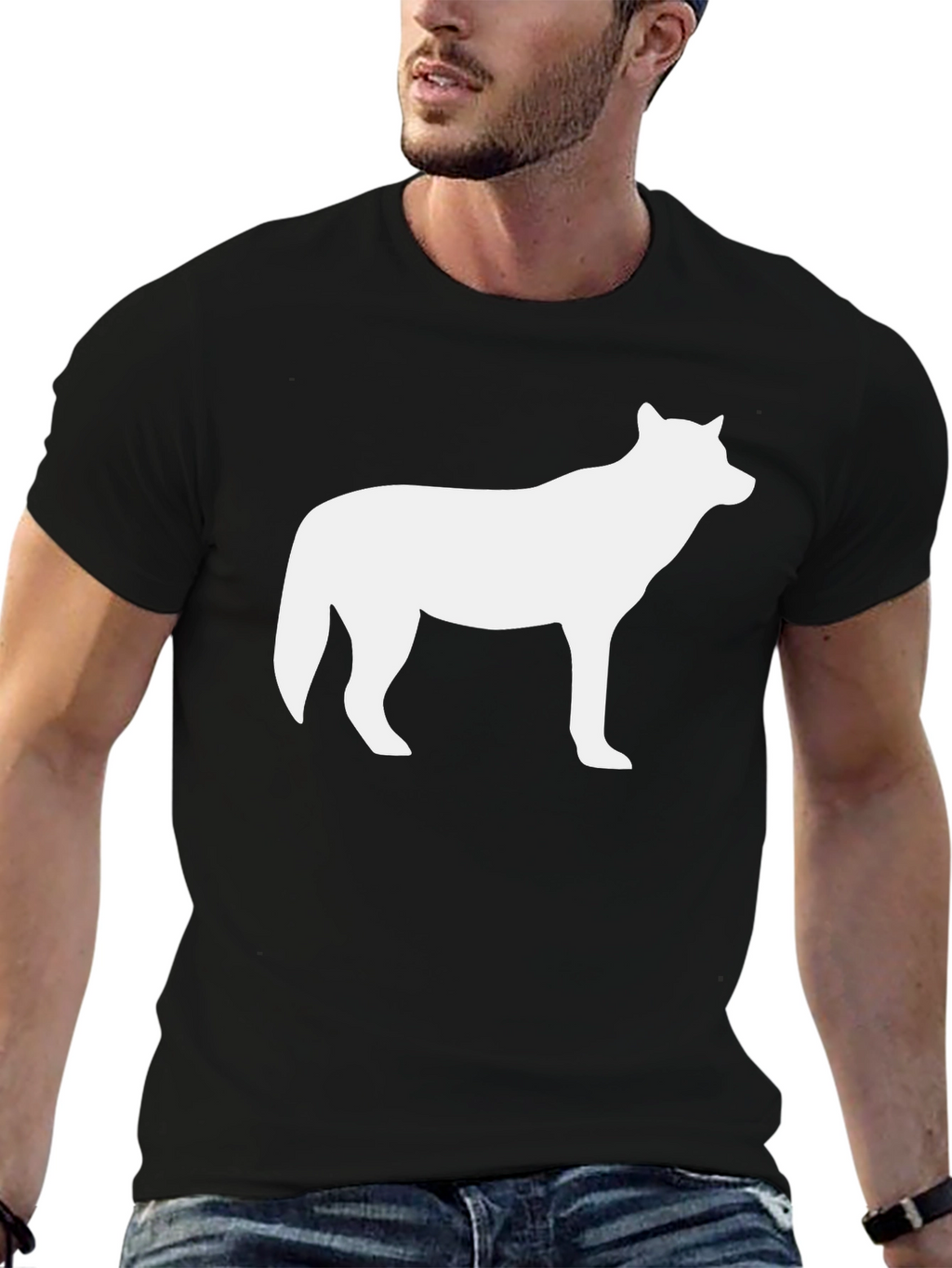 Wolf Silhouette T-Shirt - Black Crew Neck Tee