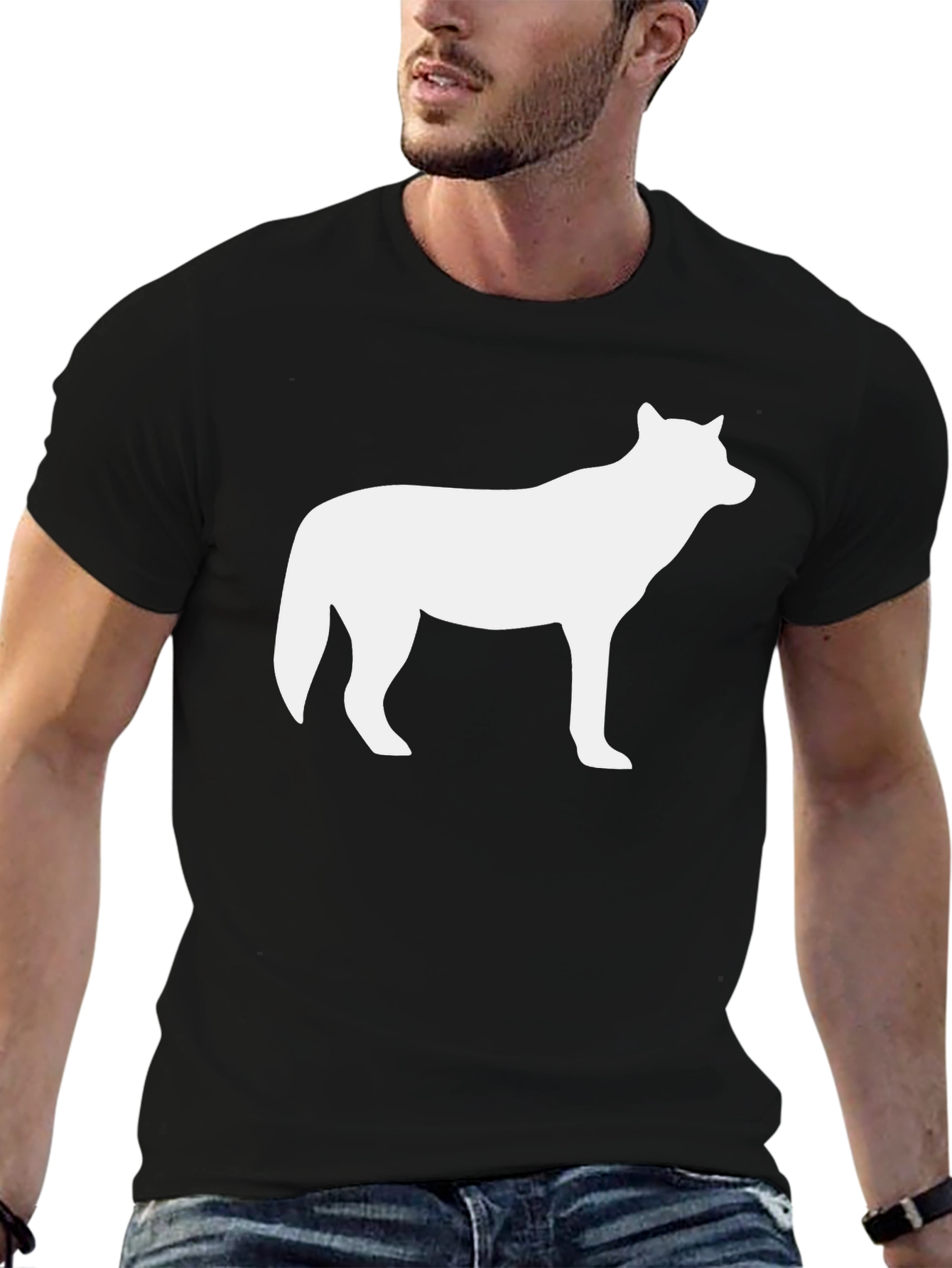 Wolf Silhouette T-Shirt - Black Crew Neck Tee