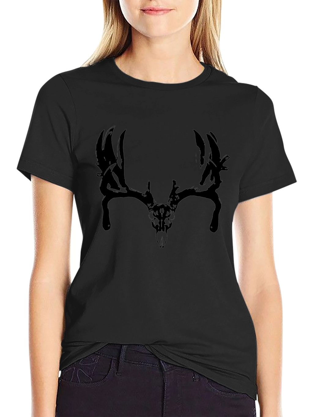 Mens Black T-Shirt with Deer Skull Graphic