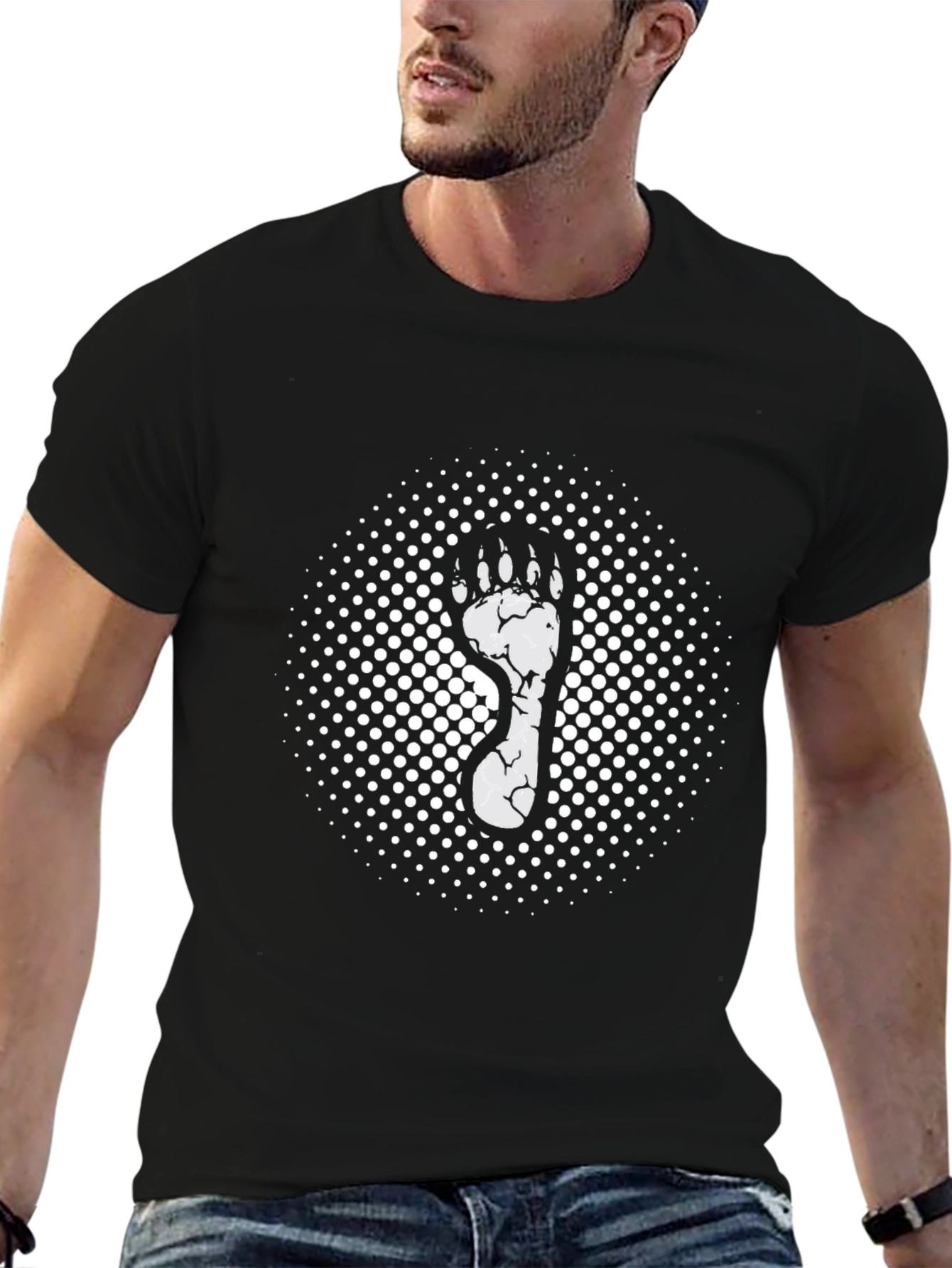 Mens Black T-Shirt with Footprint Graphic