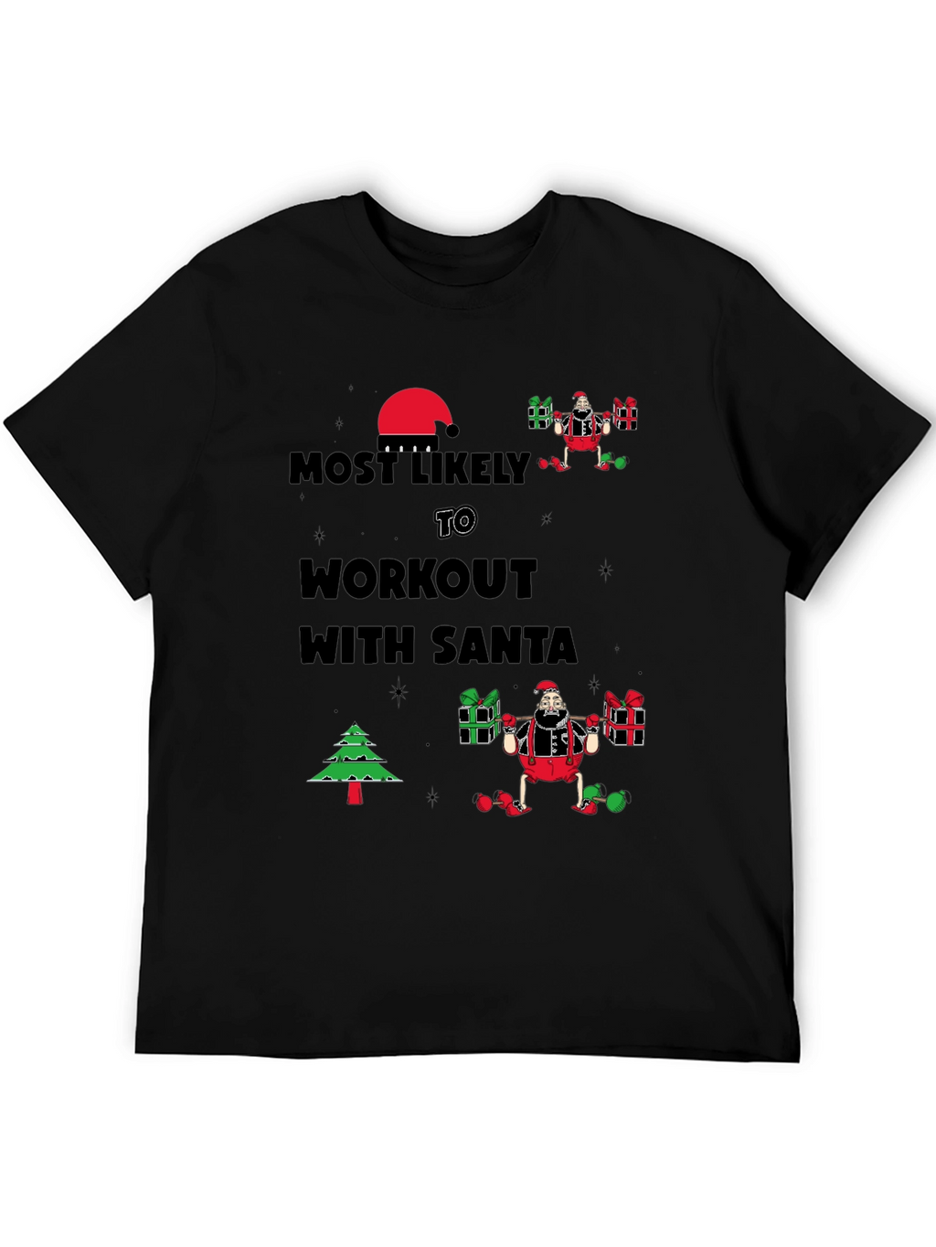 Most Likely to Workout With Santa Black T-Shirt