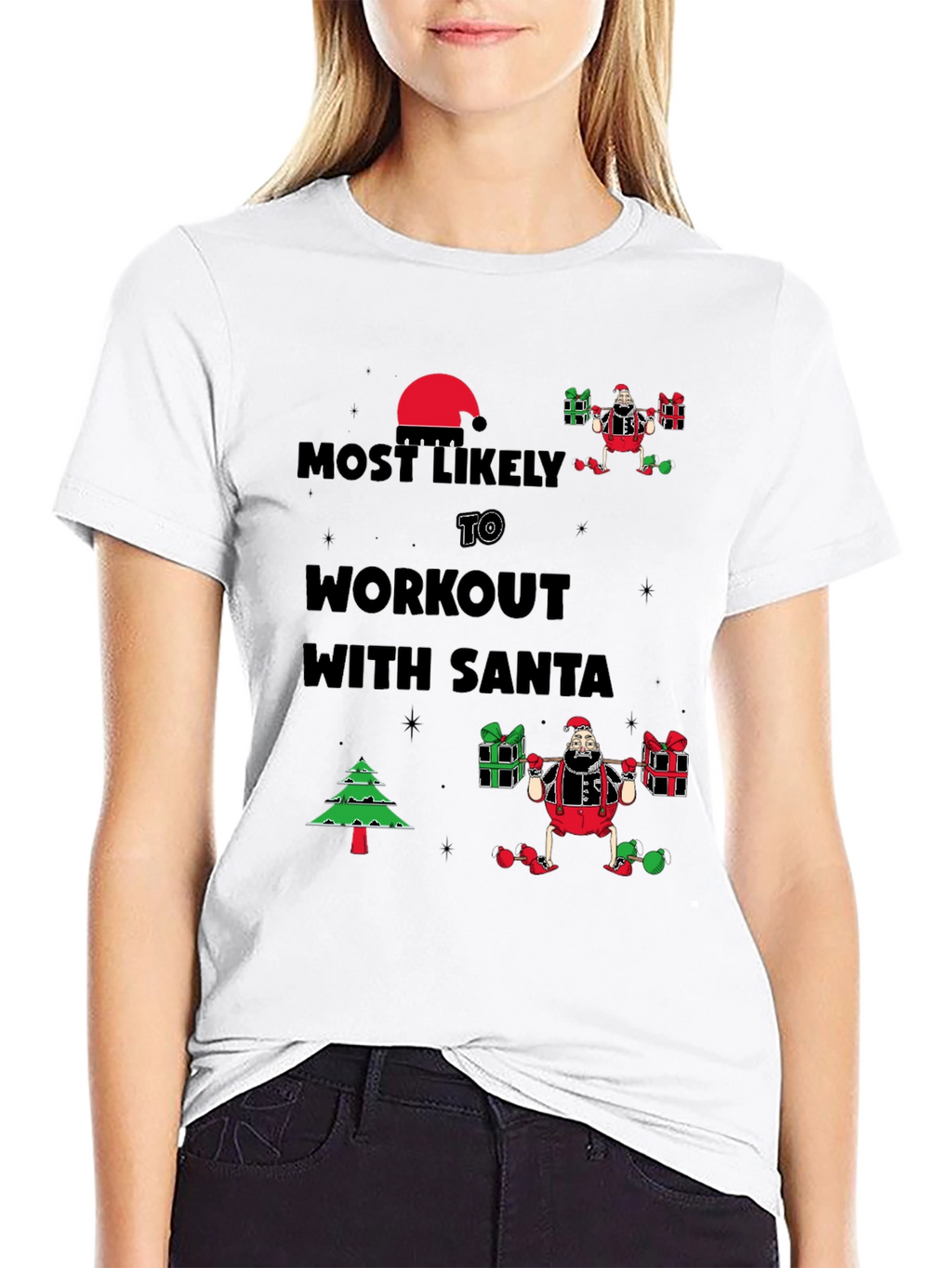 Most Likely to Workout With Santa Black T-Shirt