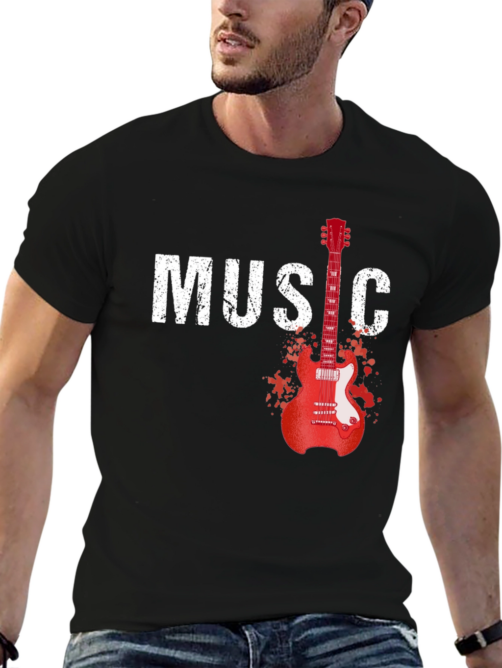 Music Guitar Graphic T-Shirt - Black