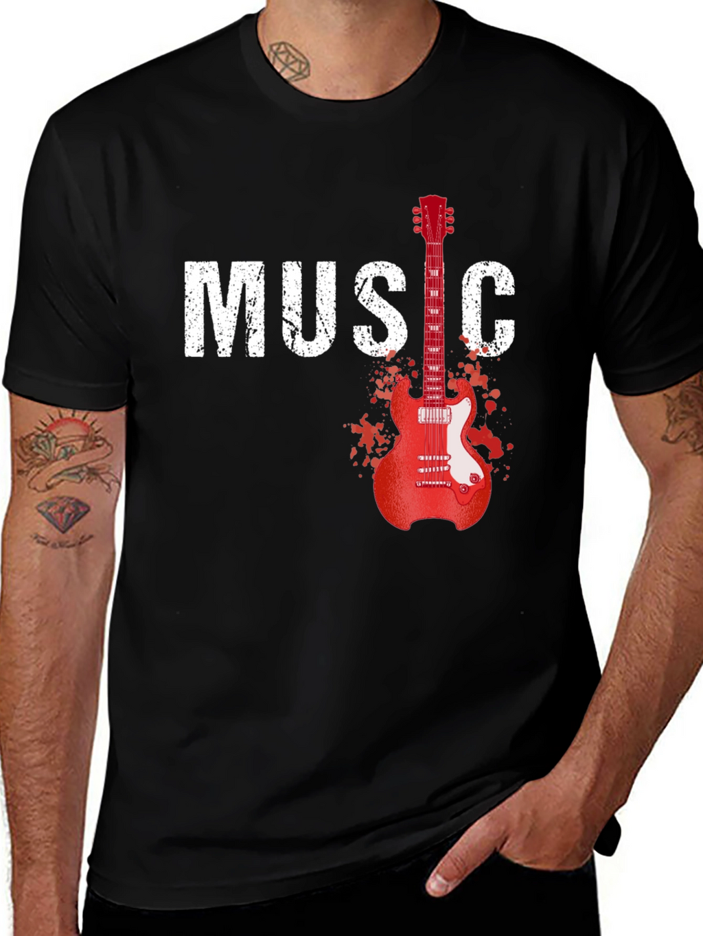 Music Guitar Graphic T-Shirt - Black