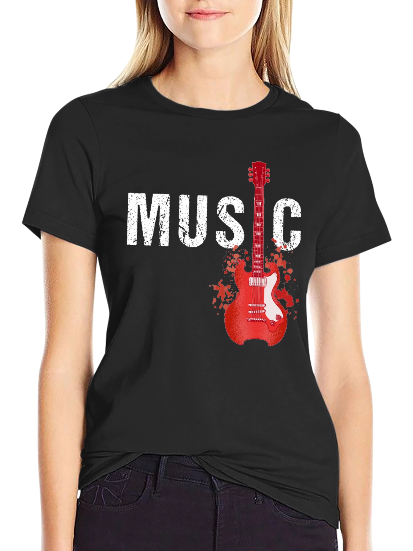 Music Guitar Graphic T-Shirt - Black