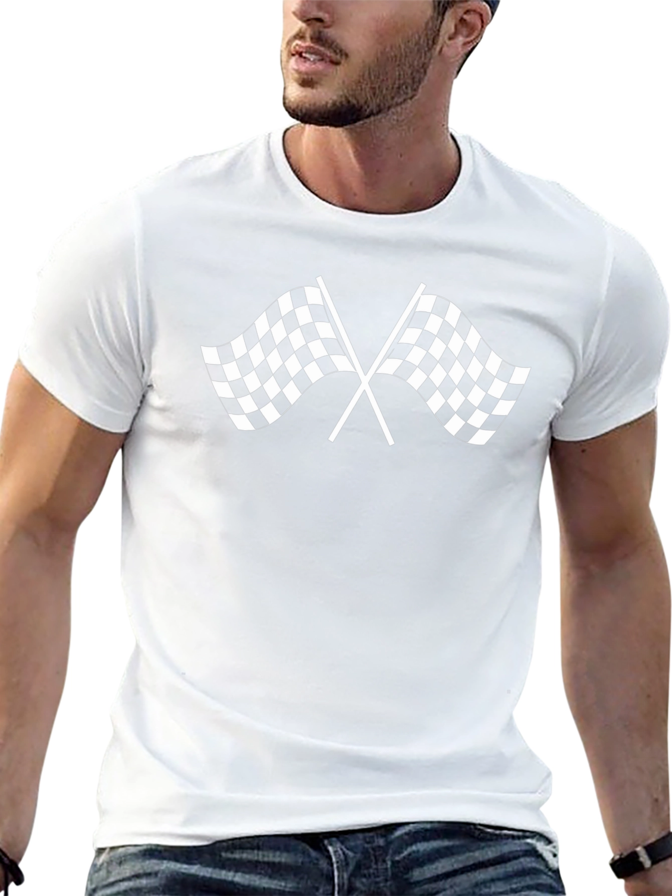 Racing Flag Graphic Tee - Black Cotton T-Shirt