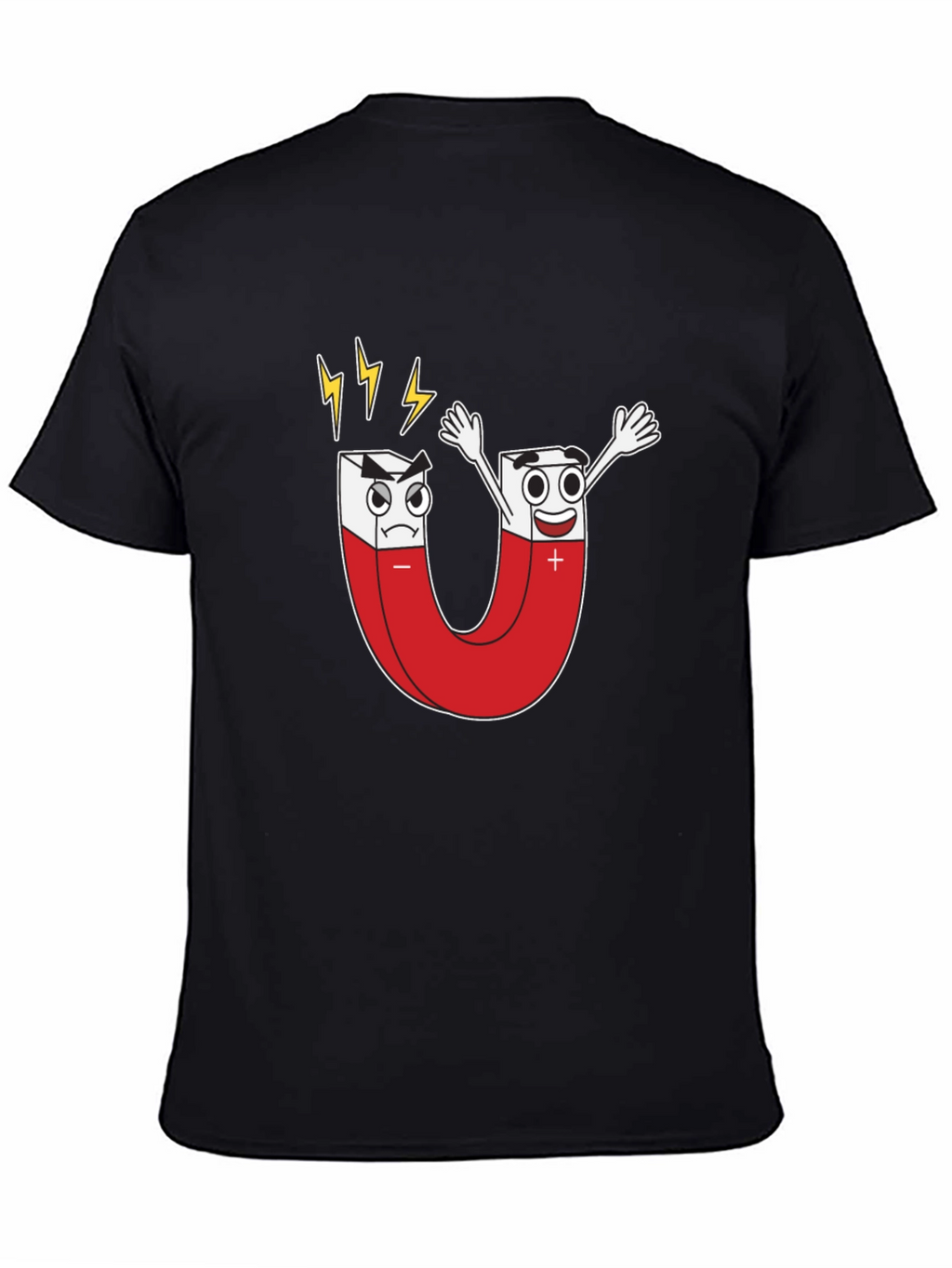Cartoon Magnet Graphic T-Shirt - Black Cotton Tee