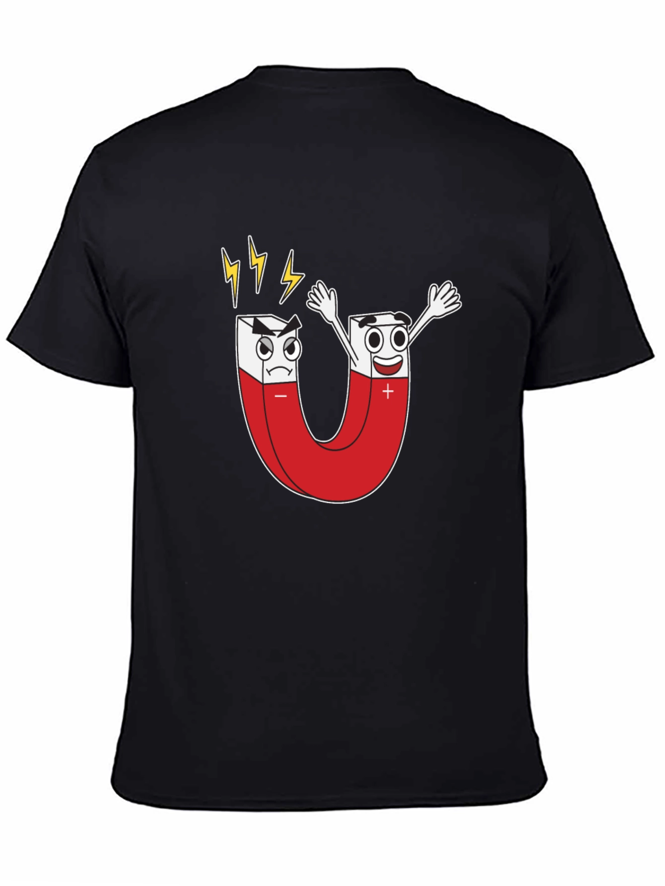 Cartoon Magnet Graphic T-Shirt - Black Cotton Tee