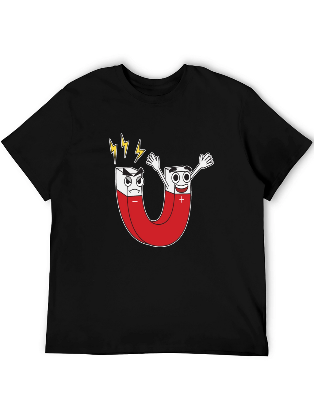Cartoon Magnet Graphic T-Shirt - Black Cotton Tee